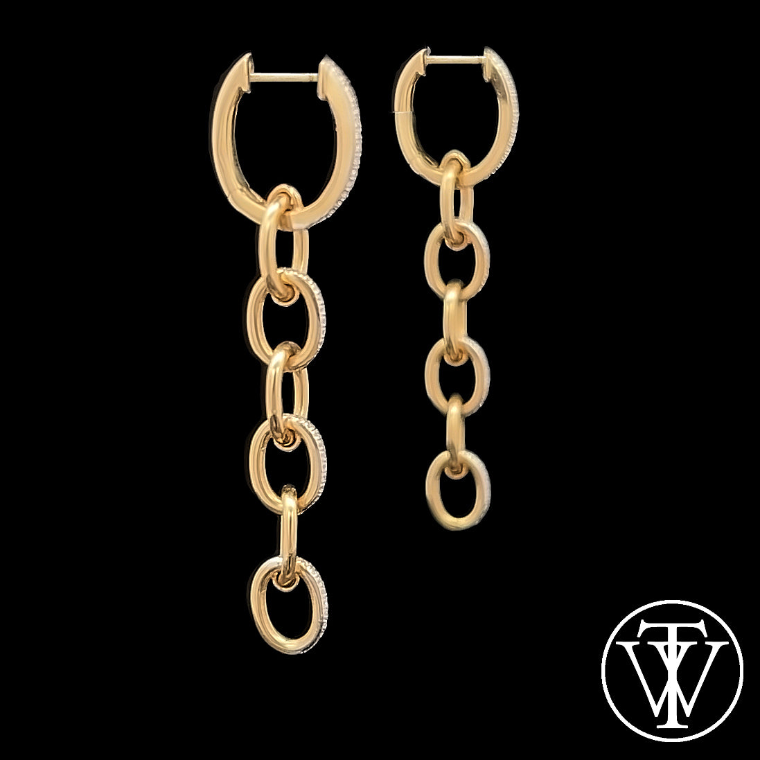14k Yellow and White Gold Diamond Chain Earrings
