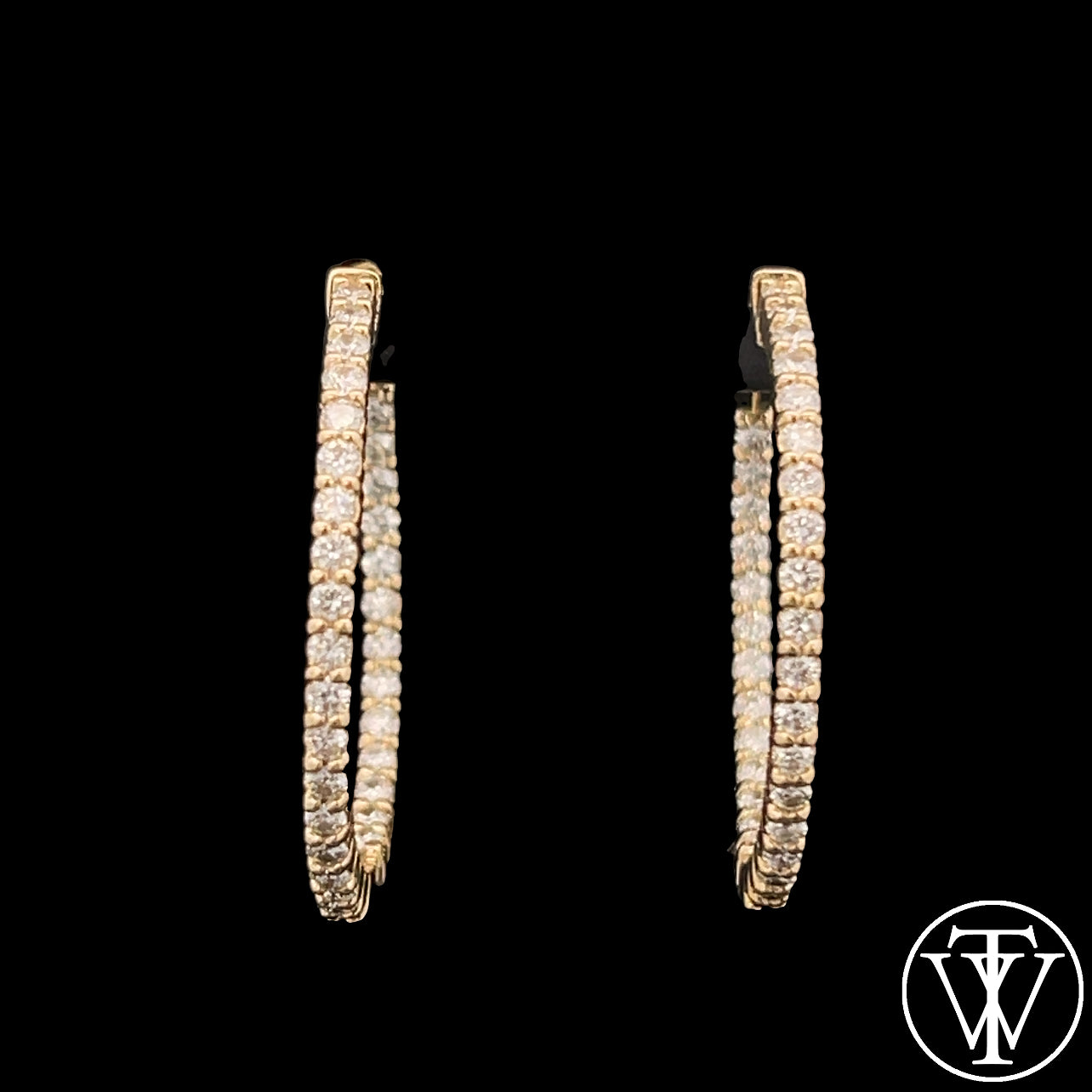 Front View of Medium 14K Yellow Gold Diamond Hoops