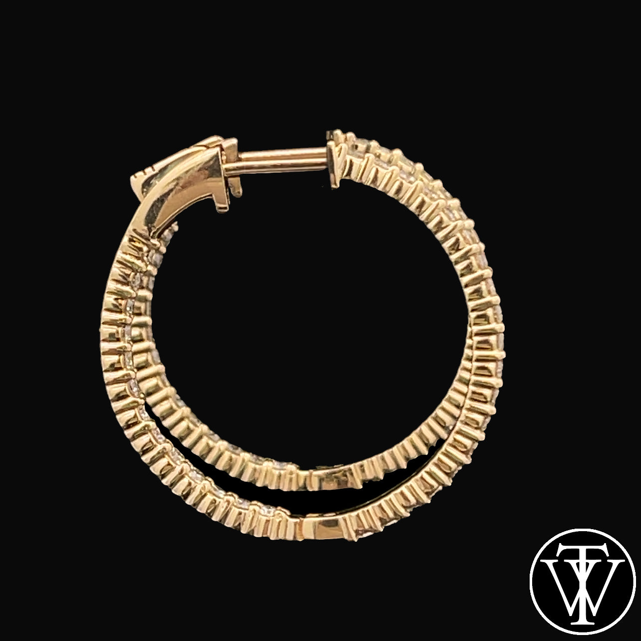 Side View of Medium 14K Yellow Gold Diamond Hoops