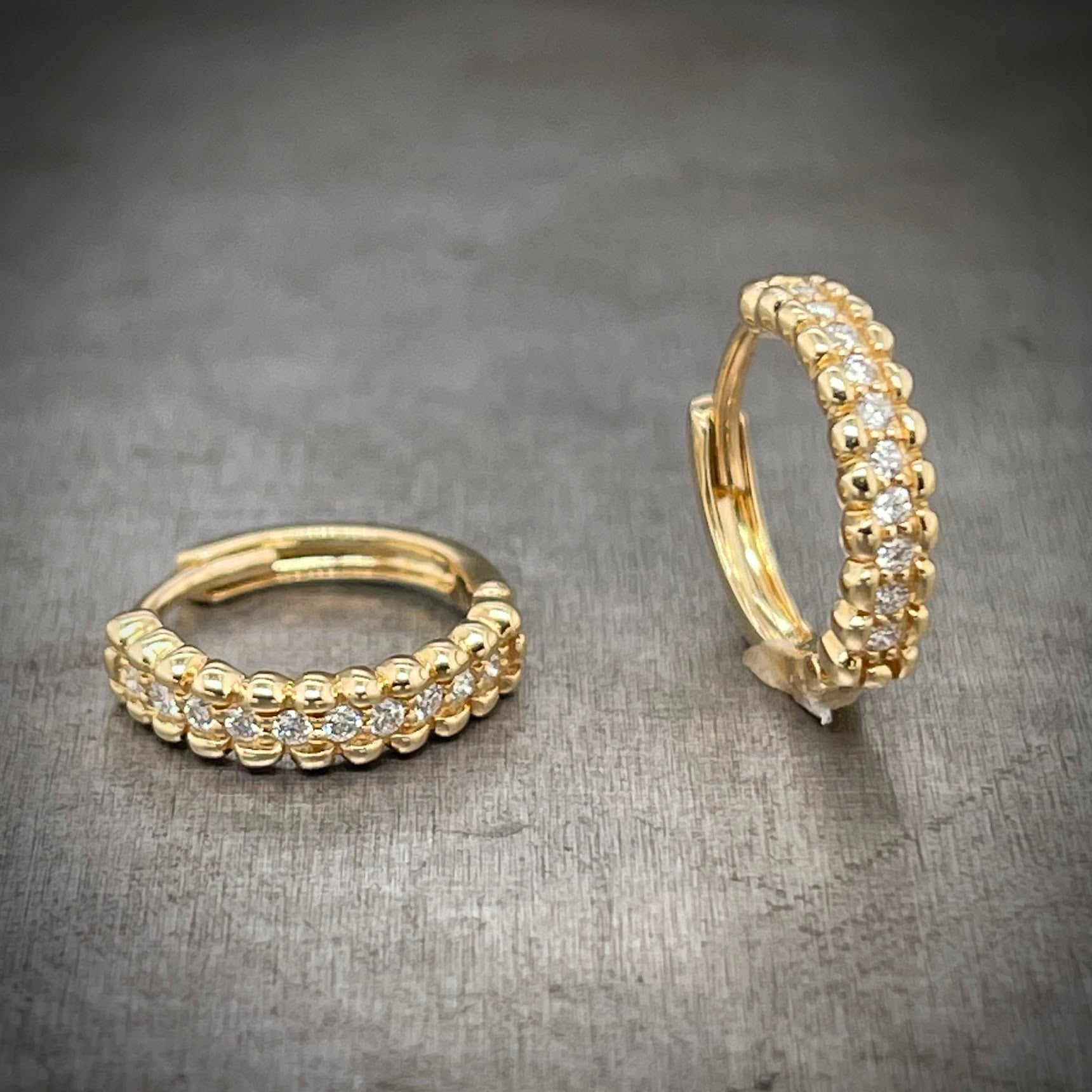 14k Yellow Gold Diamond Petite Hoops