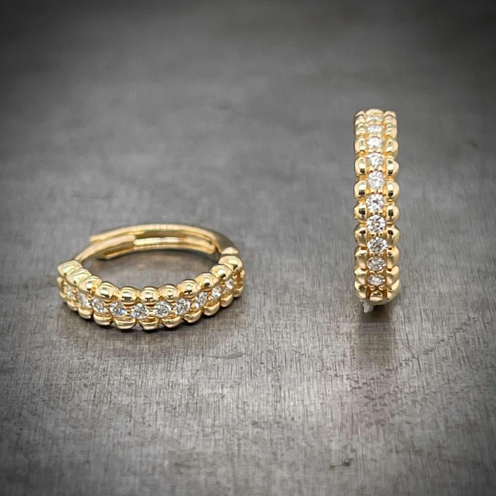 14k Yellow Gold Diamond Petite Hoops