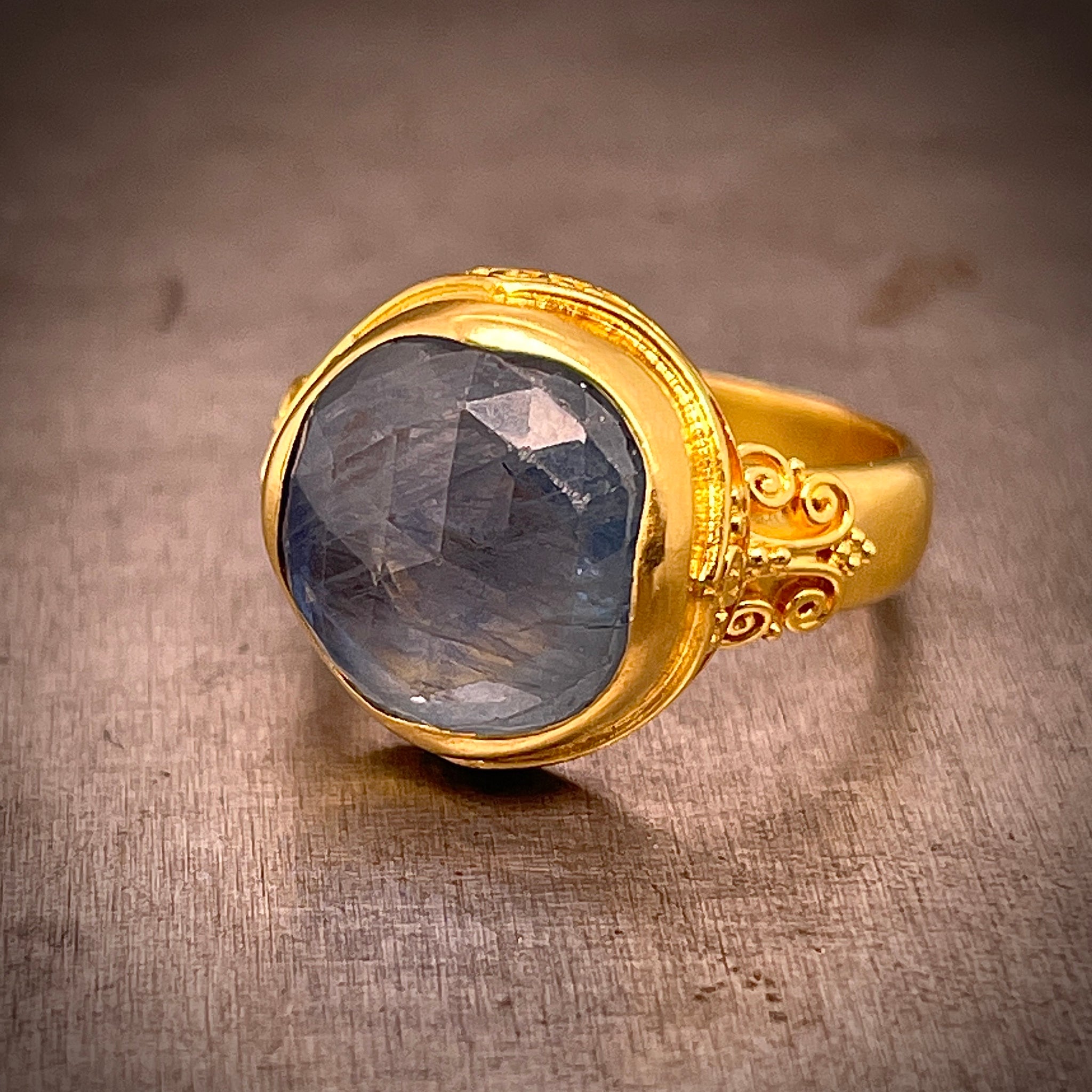 Grey Sapphire and Gold Ring