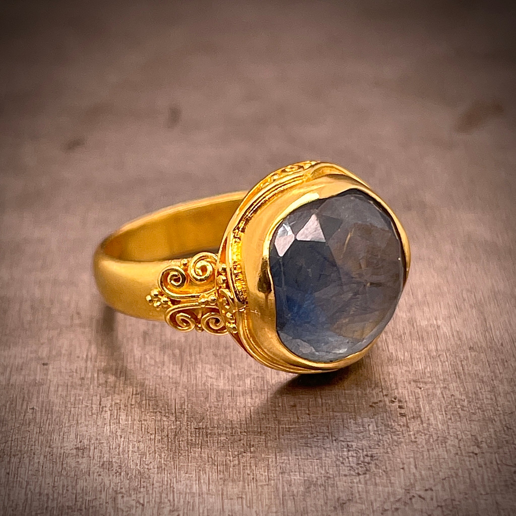 Grey Sapphire and Gold Ring