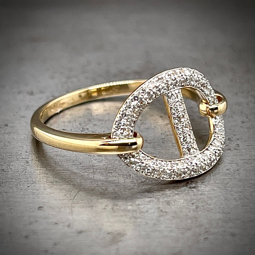Angled View of 14k Yellow and White Gold Two-tone Diamond Ring