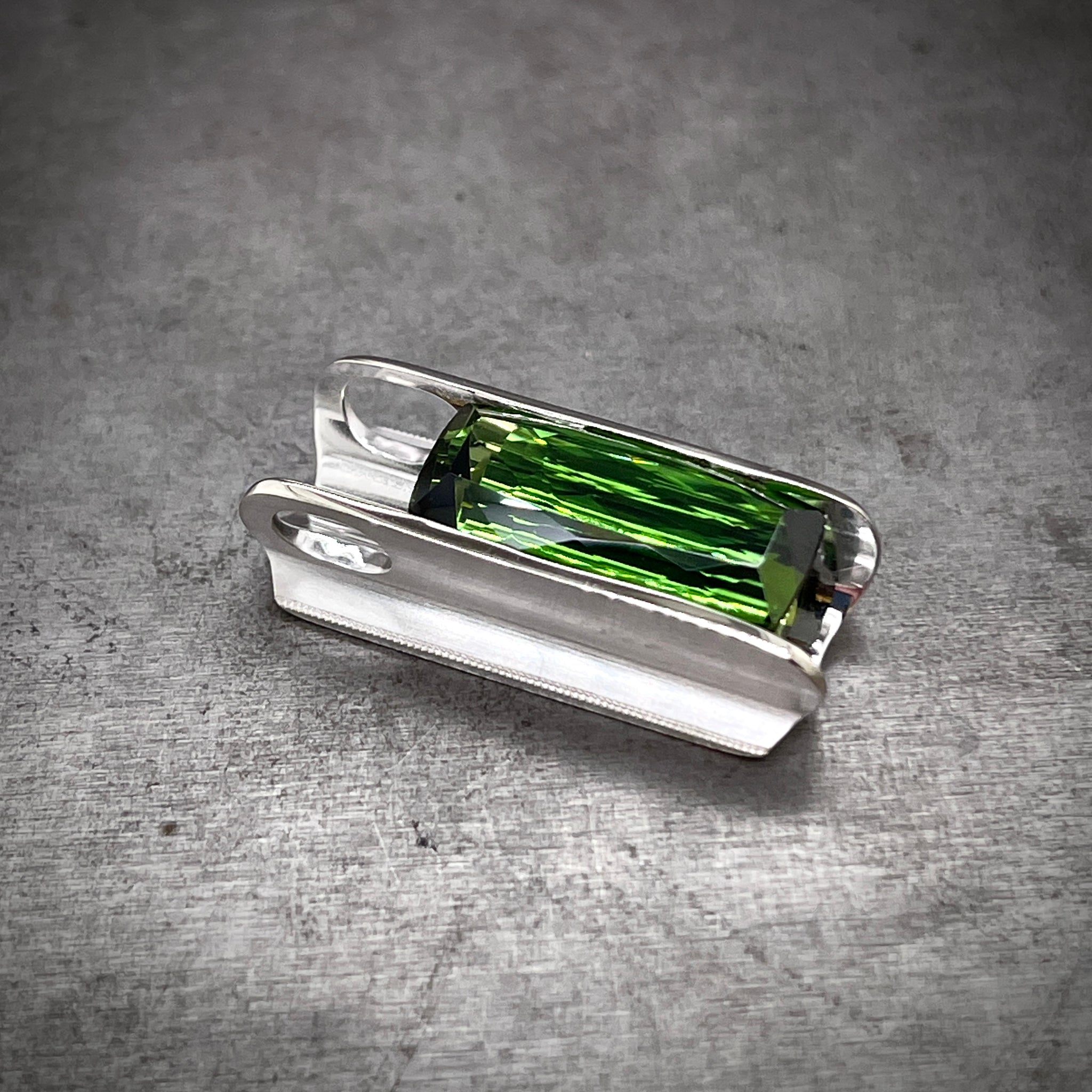 Angled View of 14k White Gold Green Tourmaline Pendant