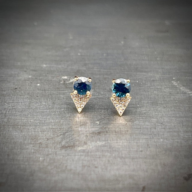 Blue Sapphire and Diamond Stud Earrings