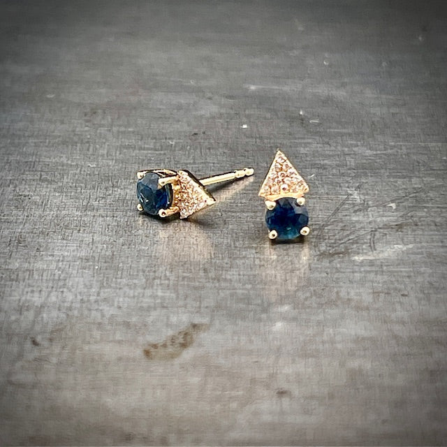 Blue Sapphire and Diamond Stud Earrings