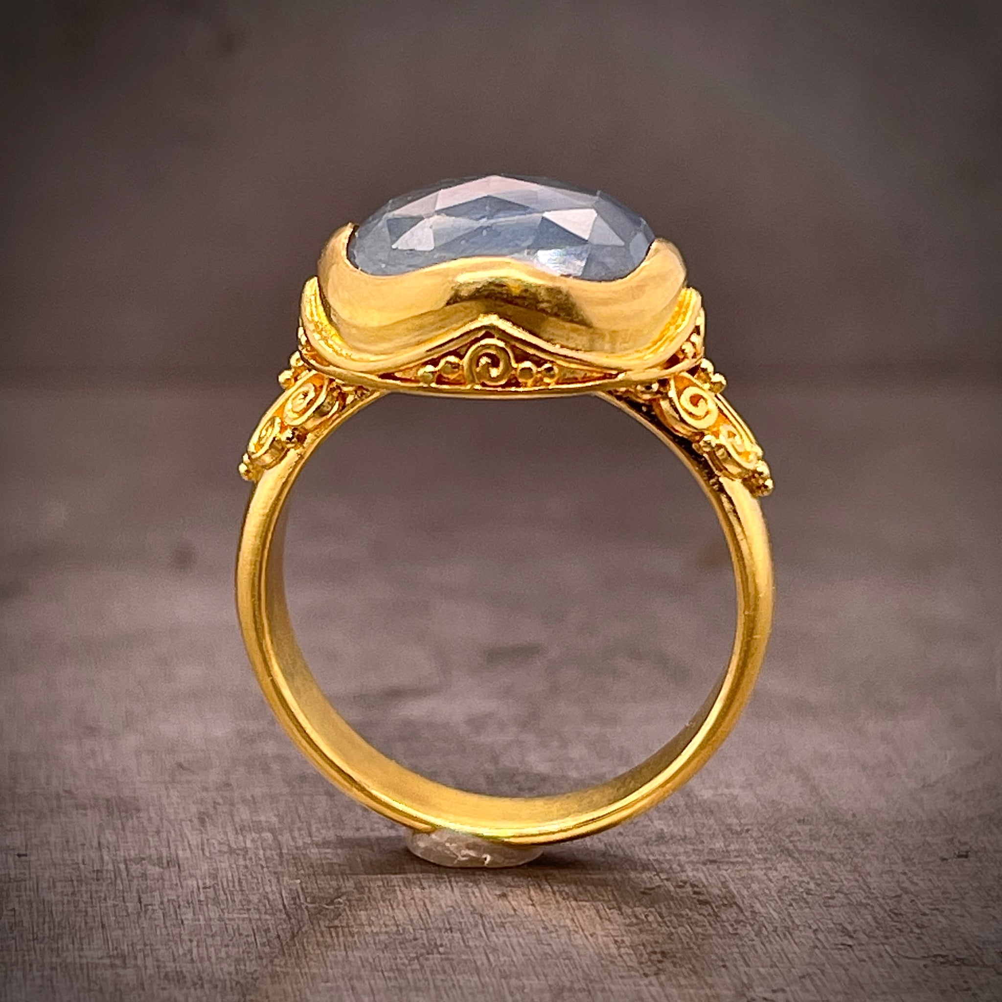 Grey Sapphire and Gold Ring