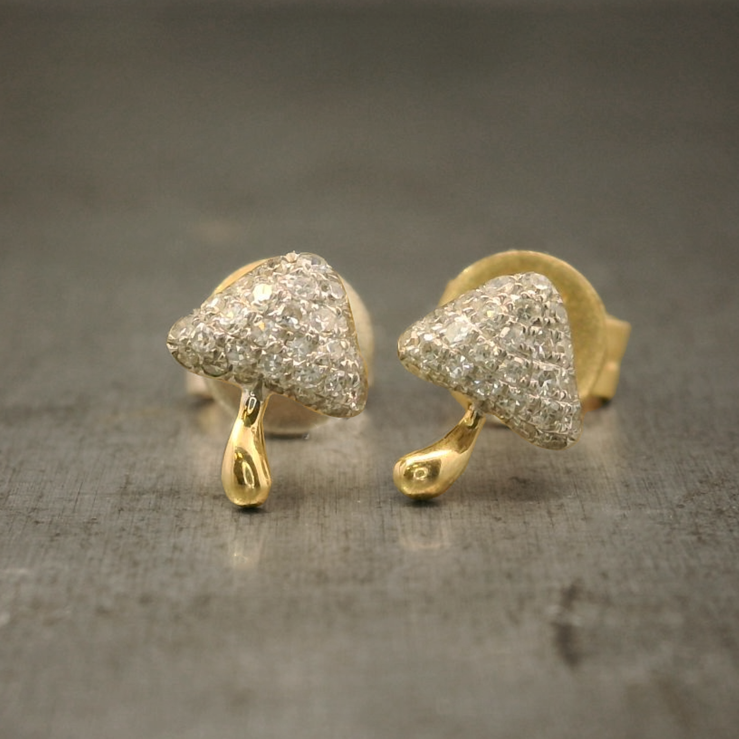 14 karat yellow gold and diamond mushroom studs
