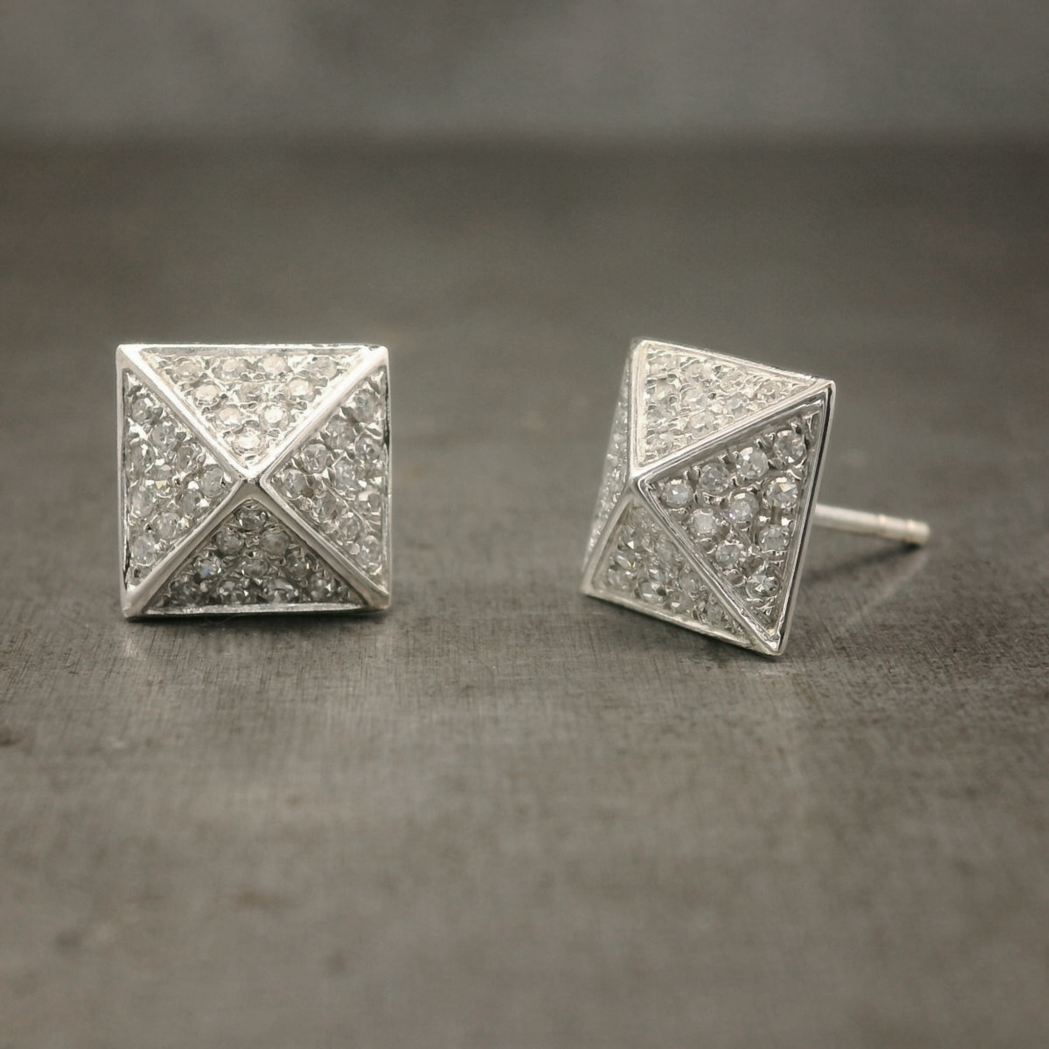 14 Karat Diamond Pave Pyramid Studs