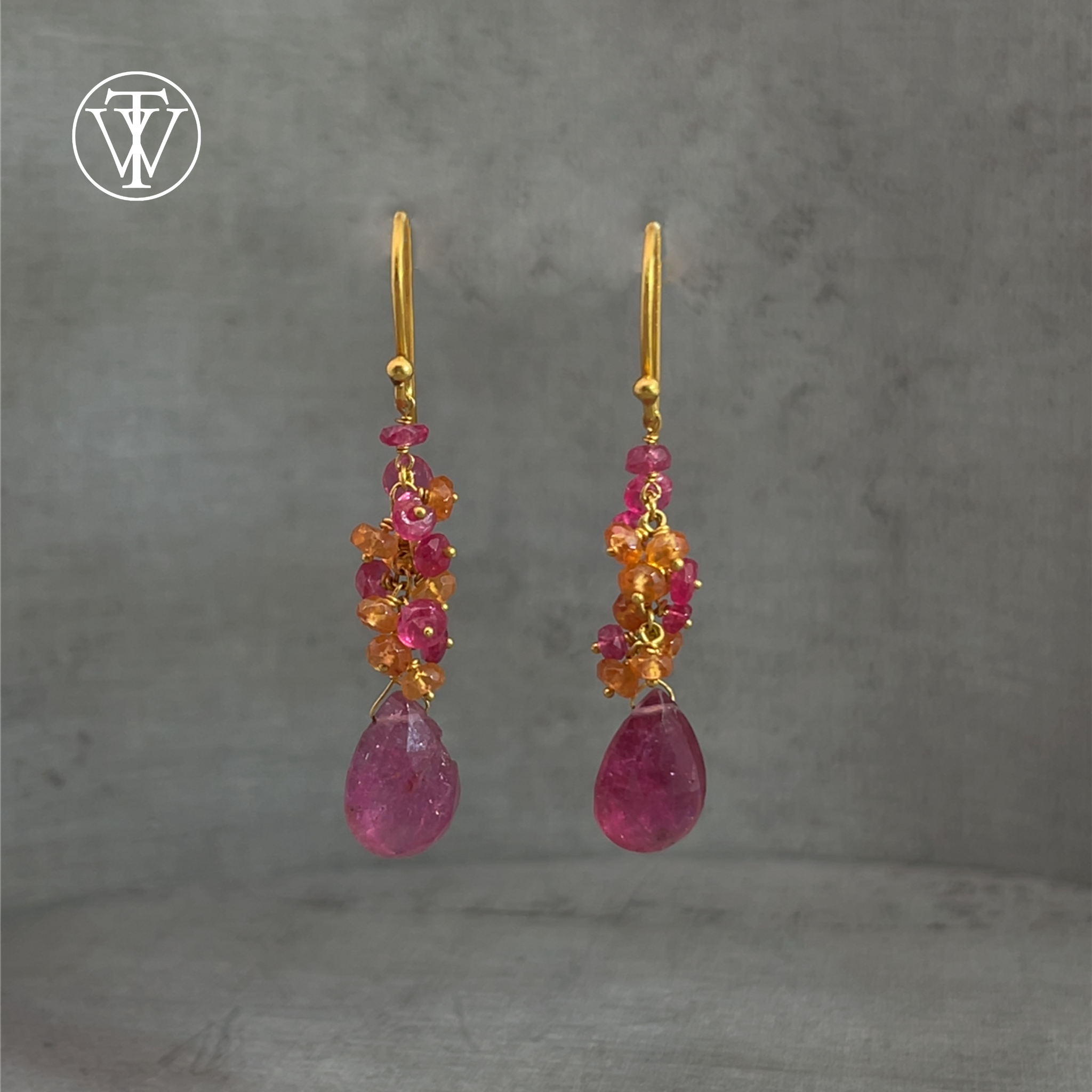 Pink and orange sapphire drop earrings