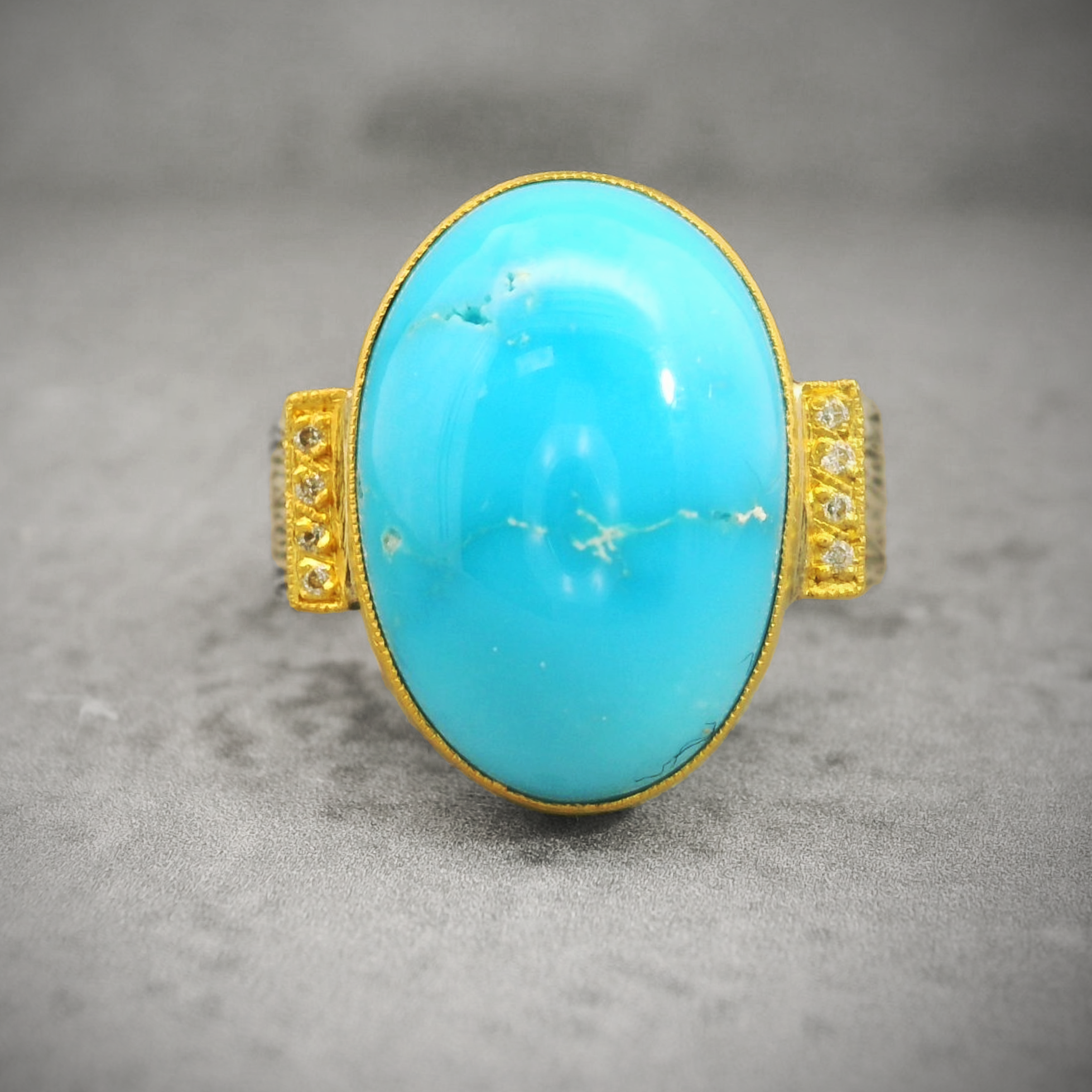 Oxidized Silver 22K Gold and Turquoise Statement Ring
