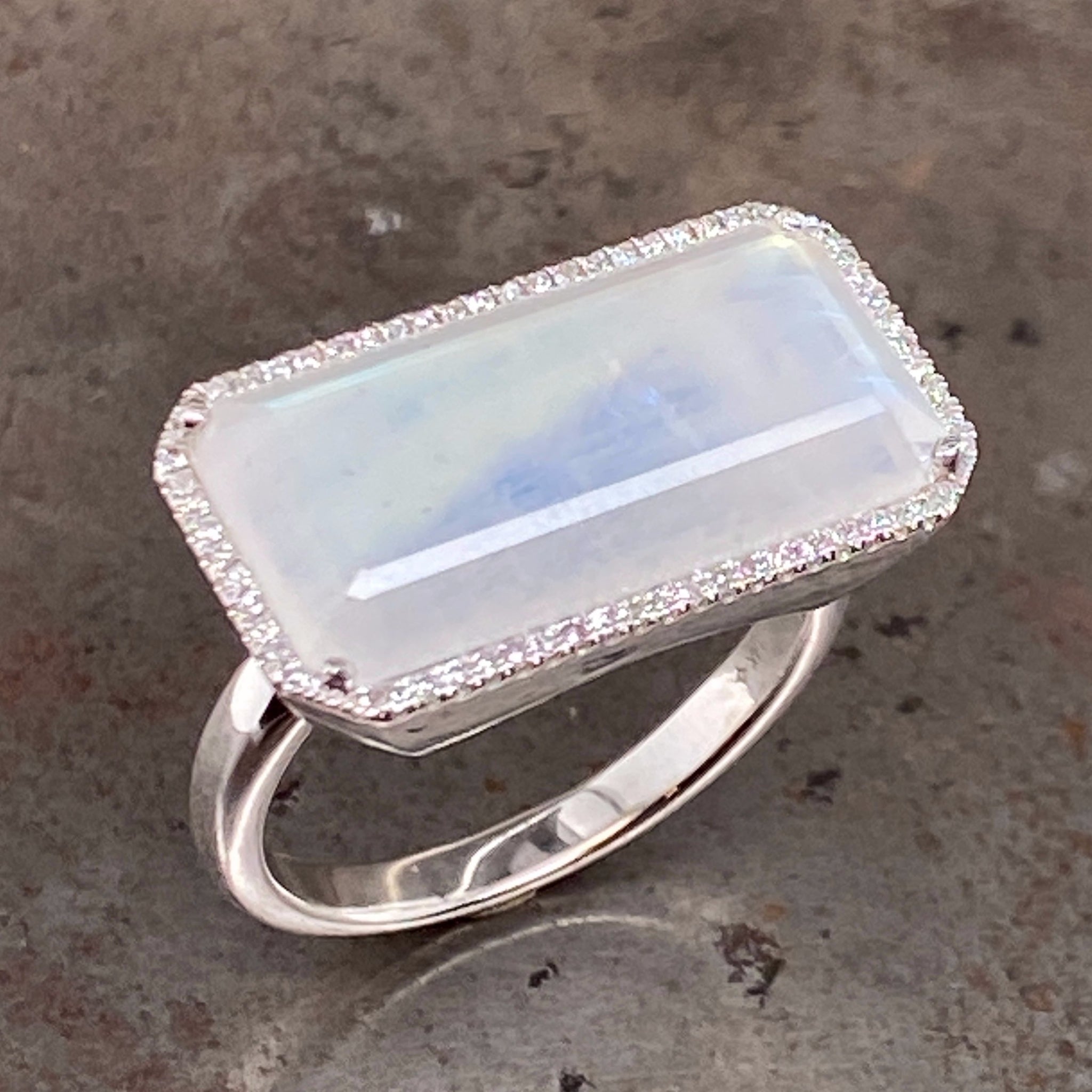 moonstone and diamond 14k white gold ring