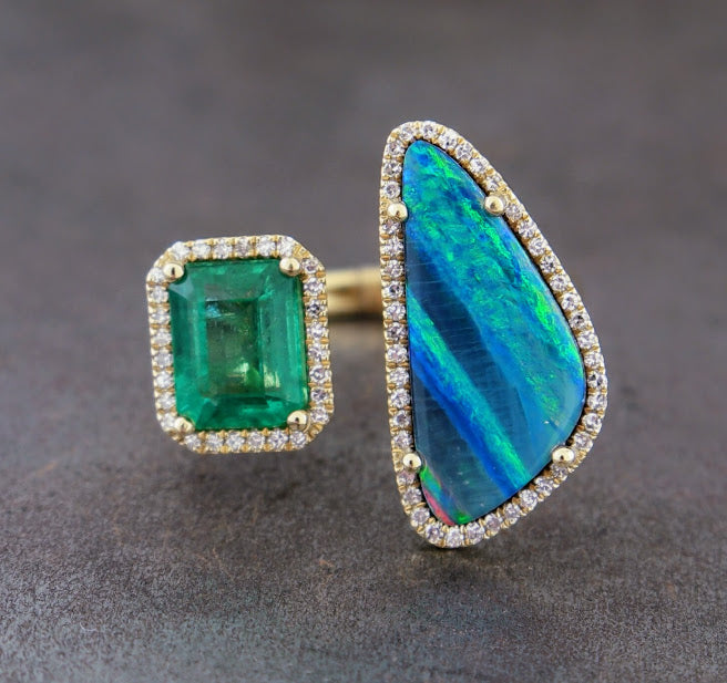 Opal & Green Diamond Ring