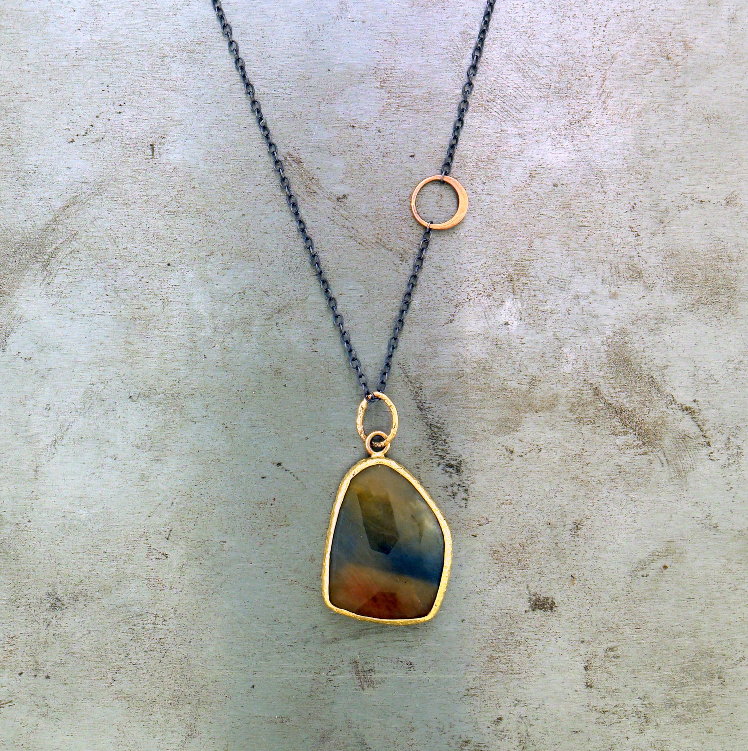18K Yellow Gold Sterling Silver Sapphire Necklace