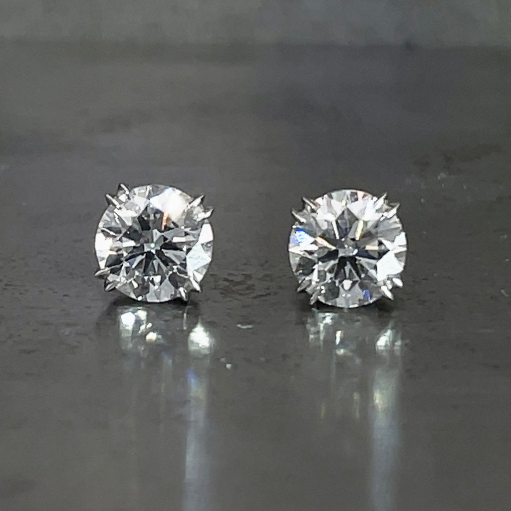 2.52 Cttw Round Lab Grown Diamond Stud Earrings, Double Claw-Prong