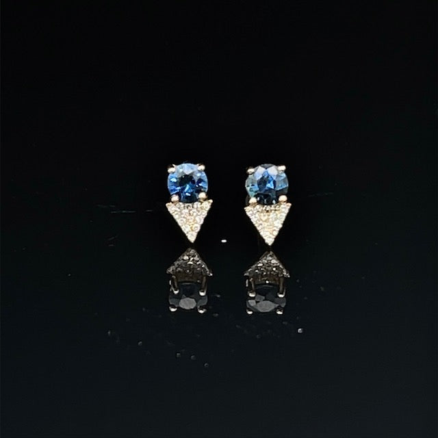 Blue Sapphire and Diamond Stud Earrings