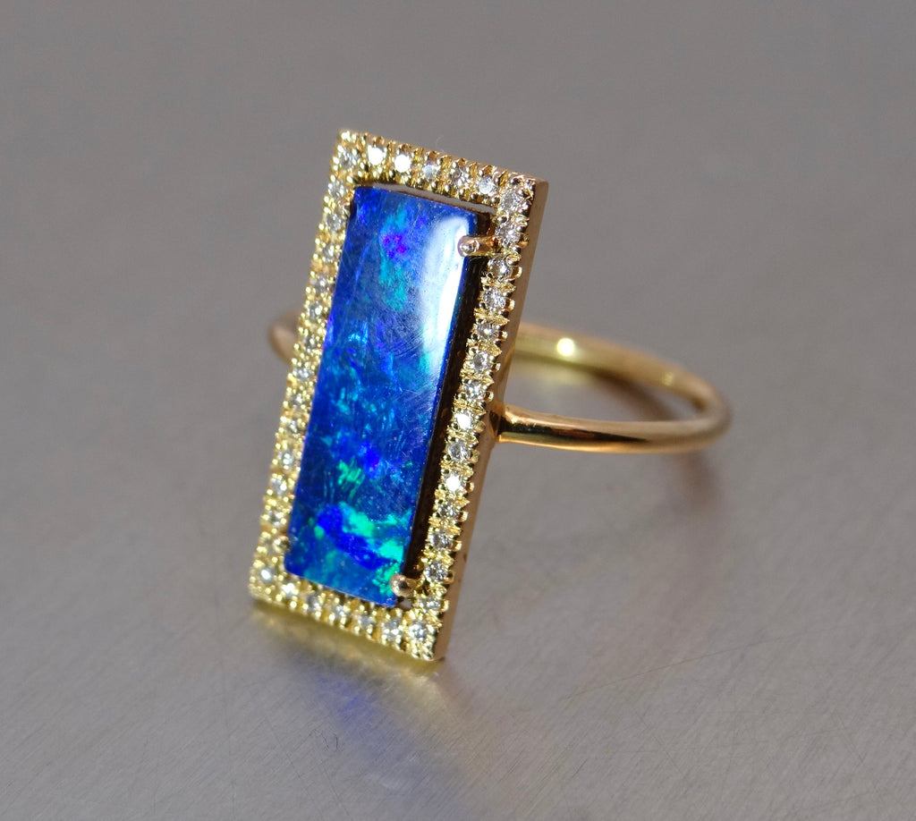 Opal Ring with Diamond Halo
