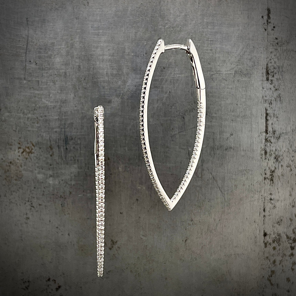 Diamond and White Gold Pointed Oval Hoops