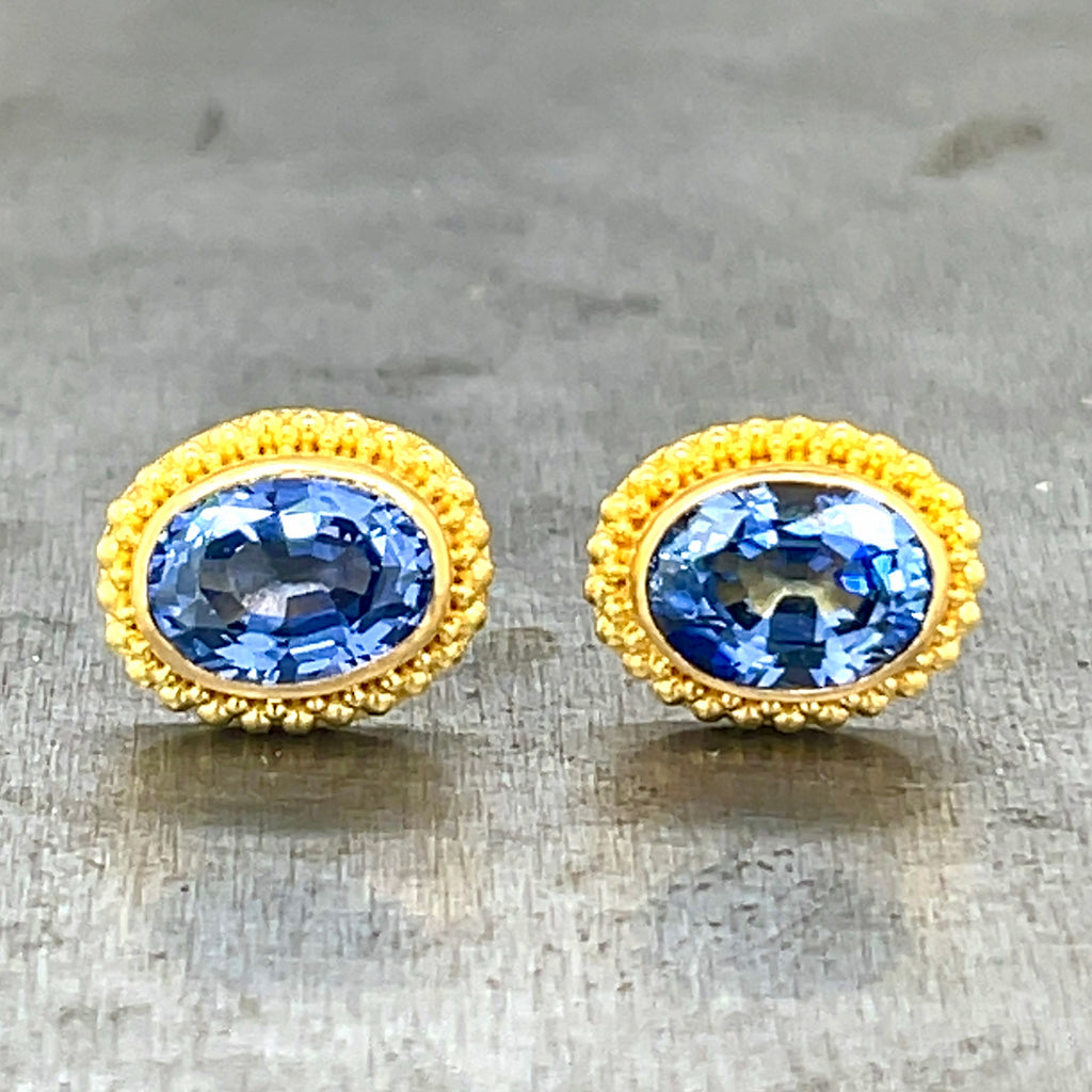 Blue Sapphire and 22k yellow gold stud earrings