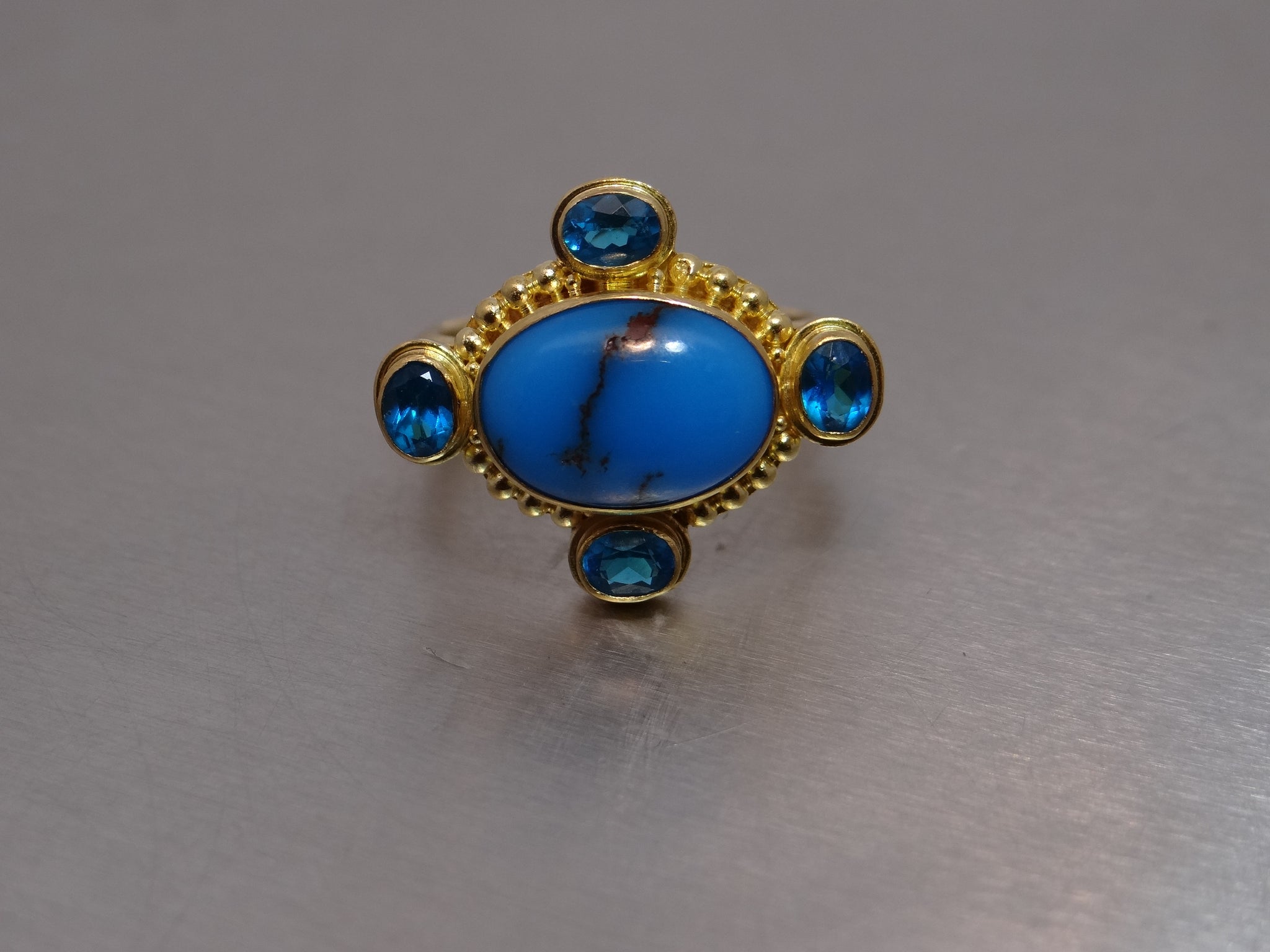 Turquoise and Blue Zircon Gold Ring