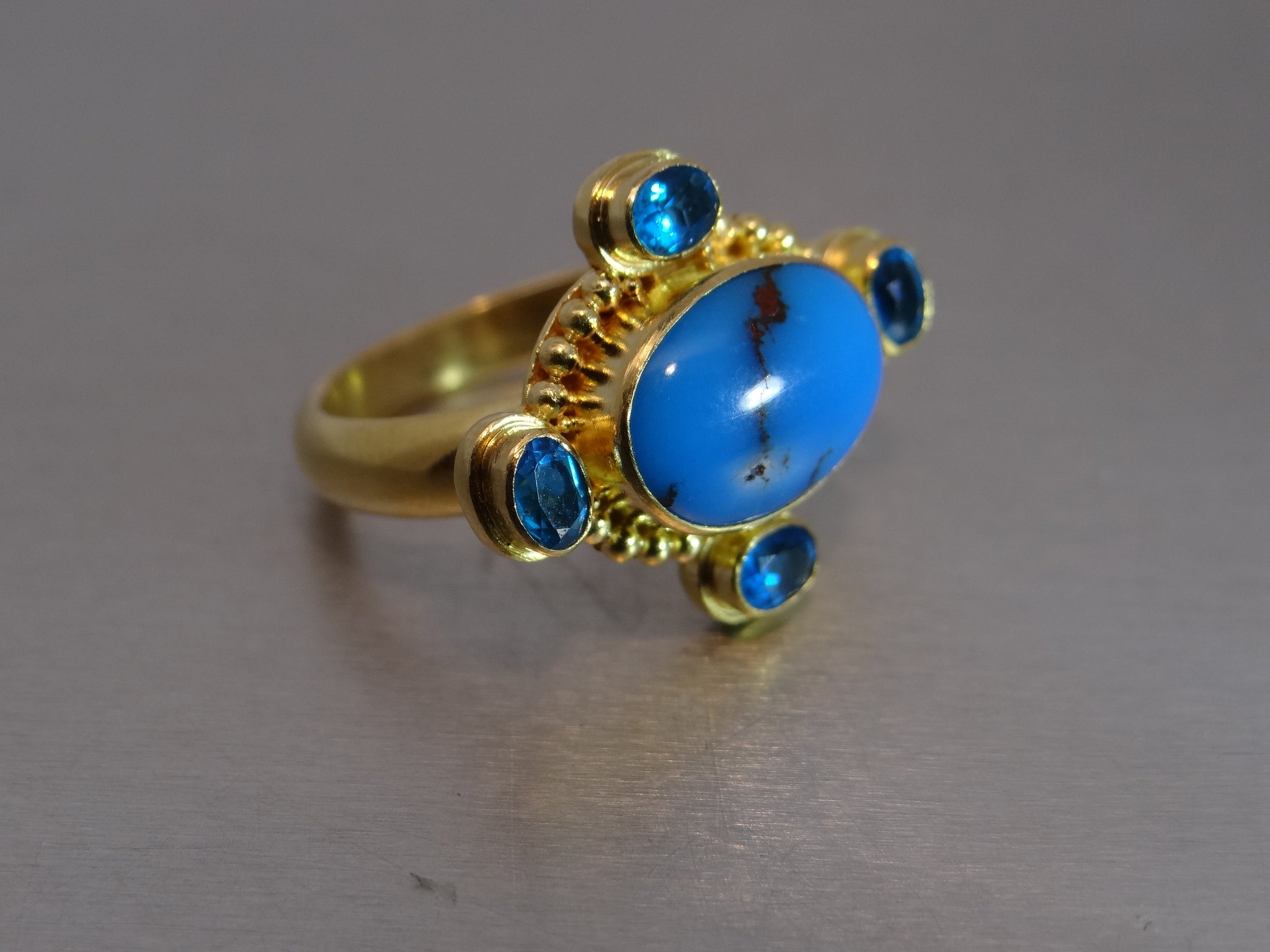 Turquoise and Blue Zircon Gold Ring