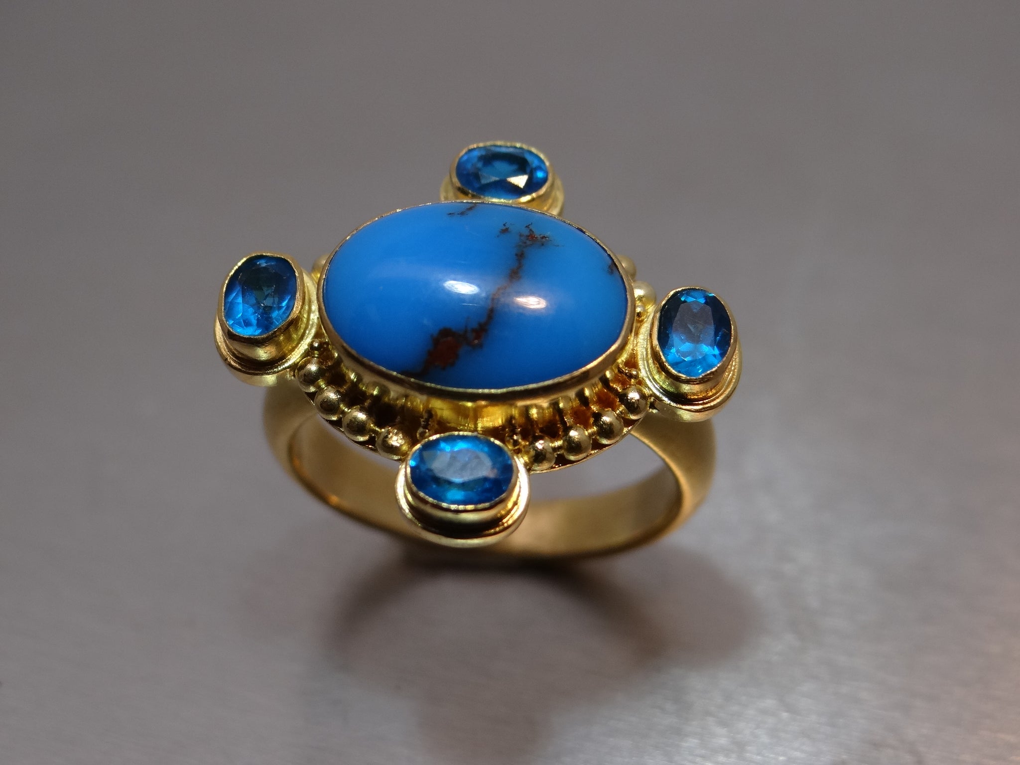 Turquoise and Blue Zircon Gold Ring