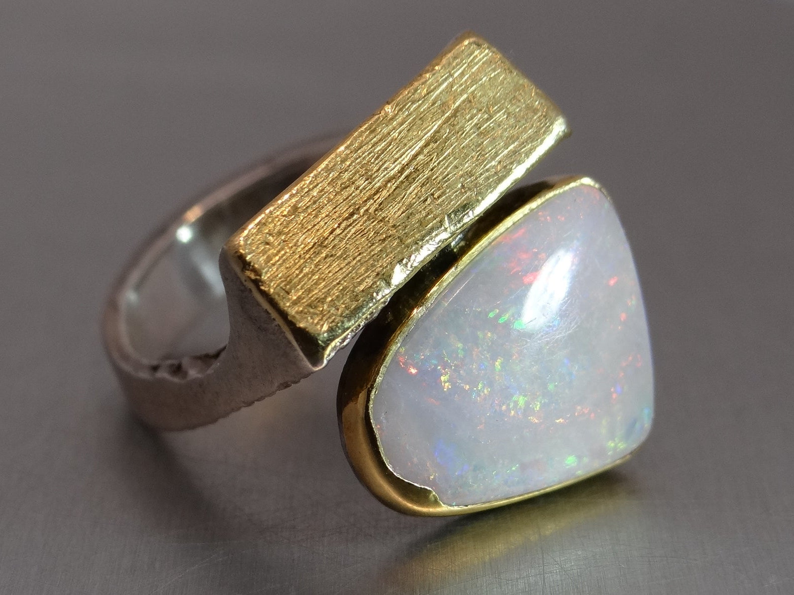 Two-Tone Contemporary Opal Ring