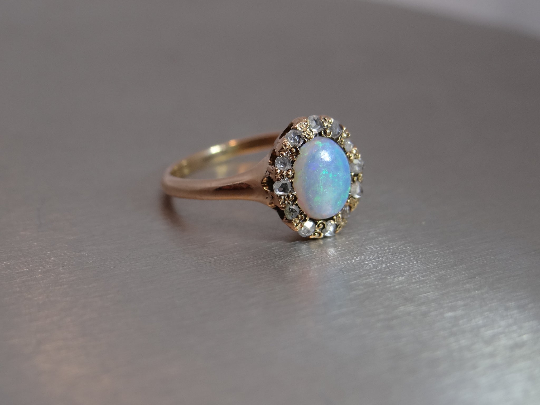 Vintage Opal Ring with Diamond Halo