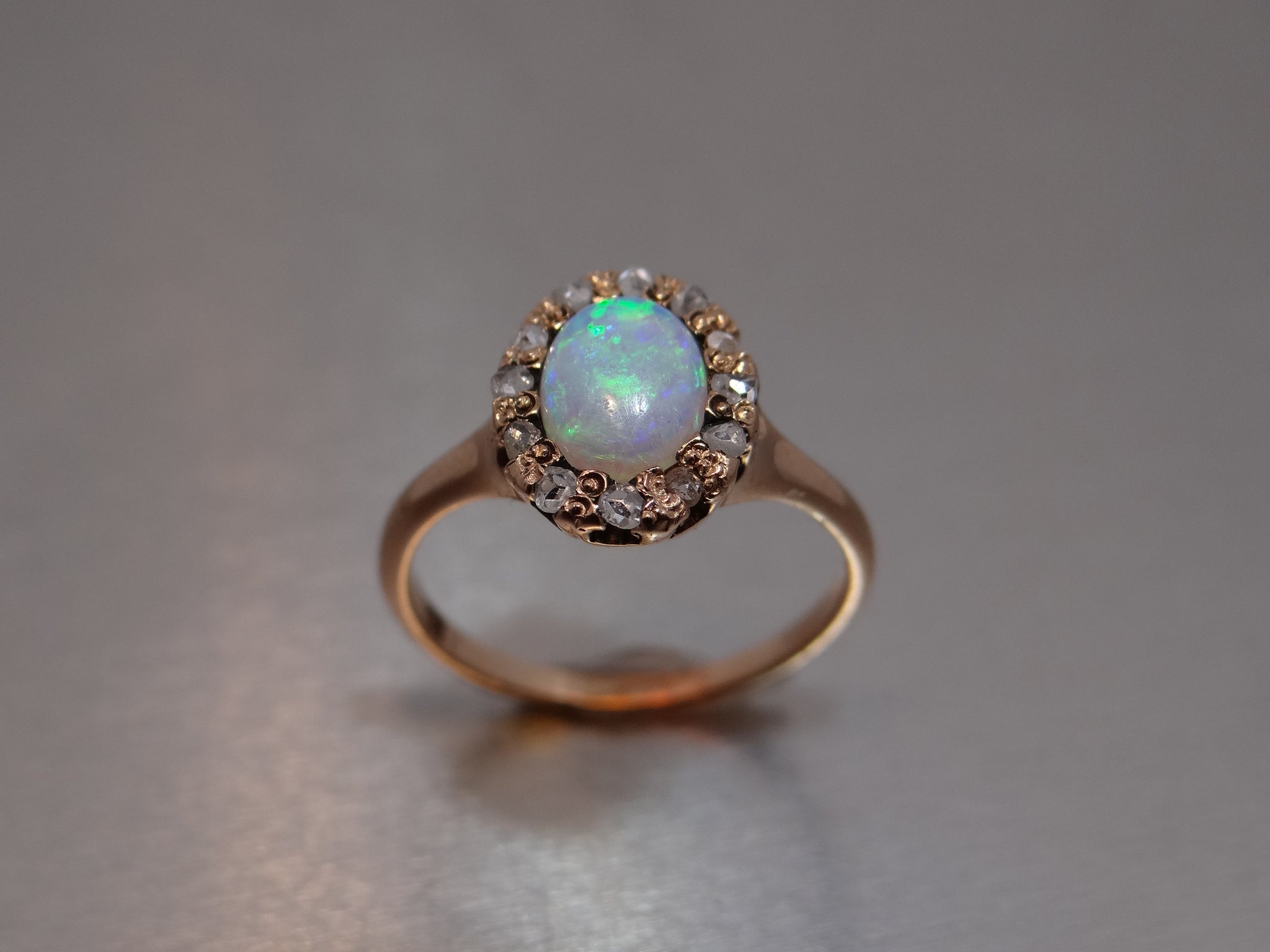 Vintage Opal Ring with Diamond Halo