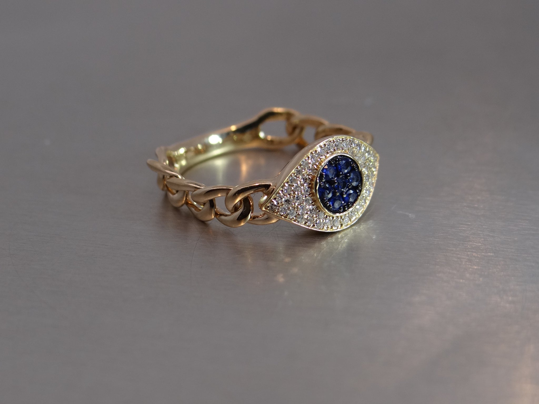 Evil Eye Diamond and Sapphire Chain Ring