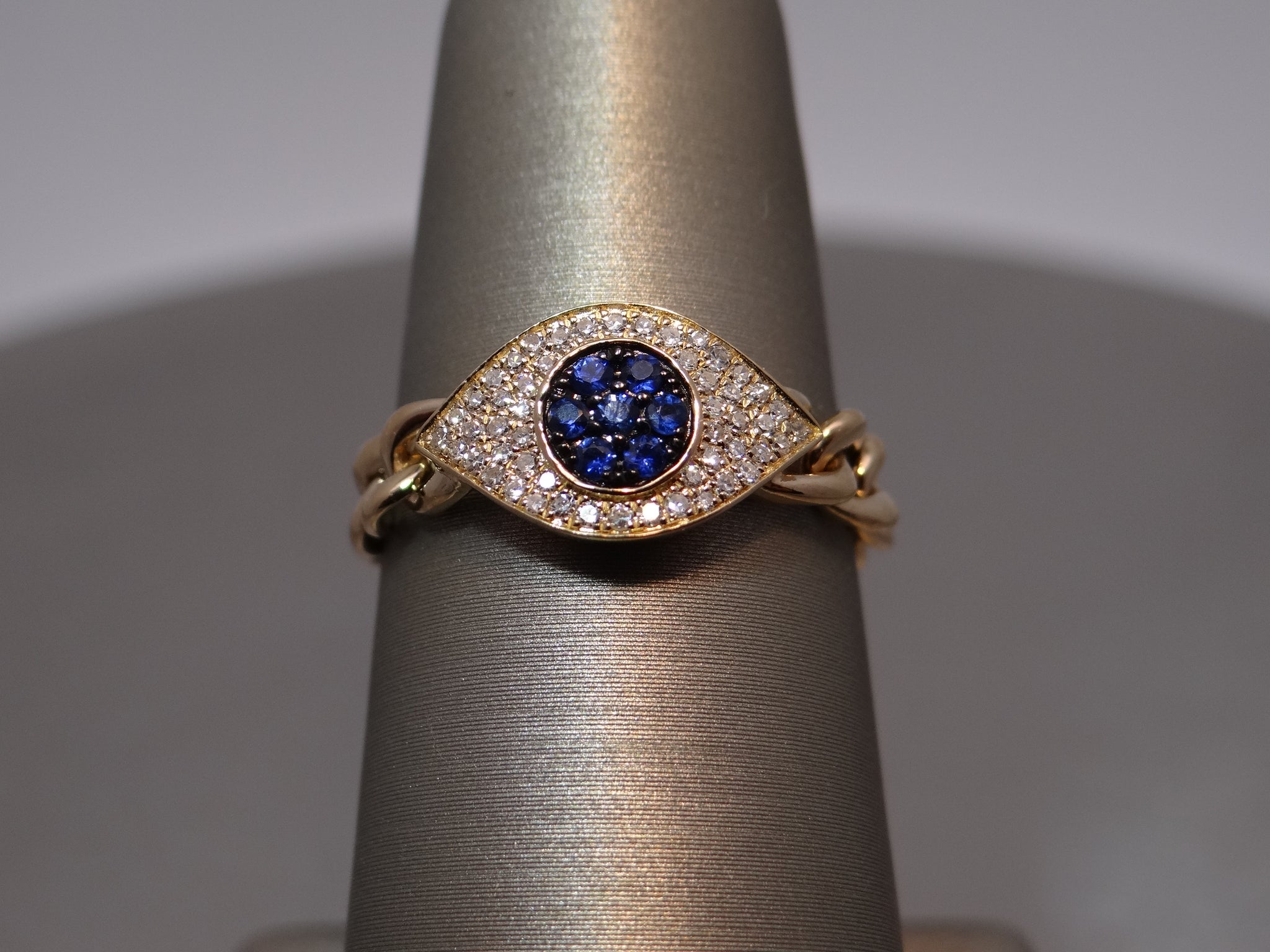Evil Eye Diamond and Sapphire Chain Ring