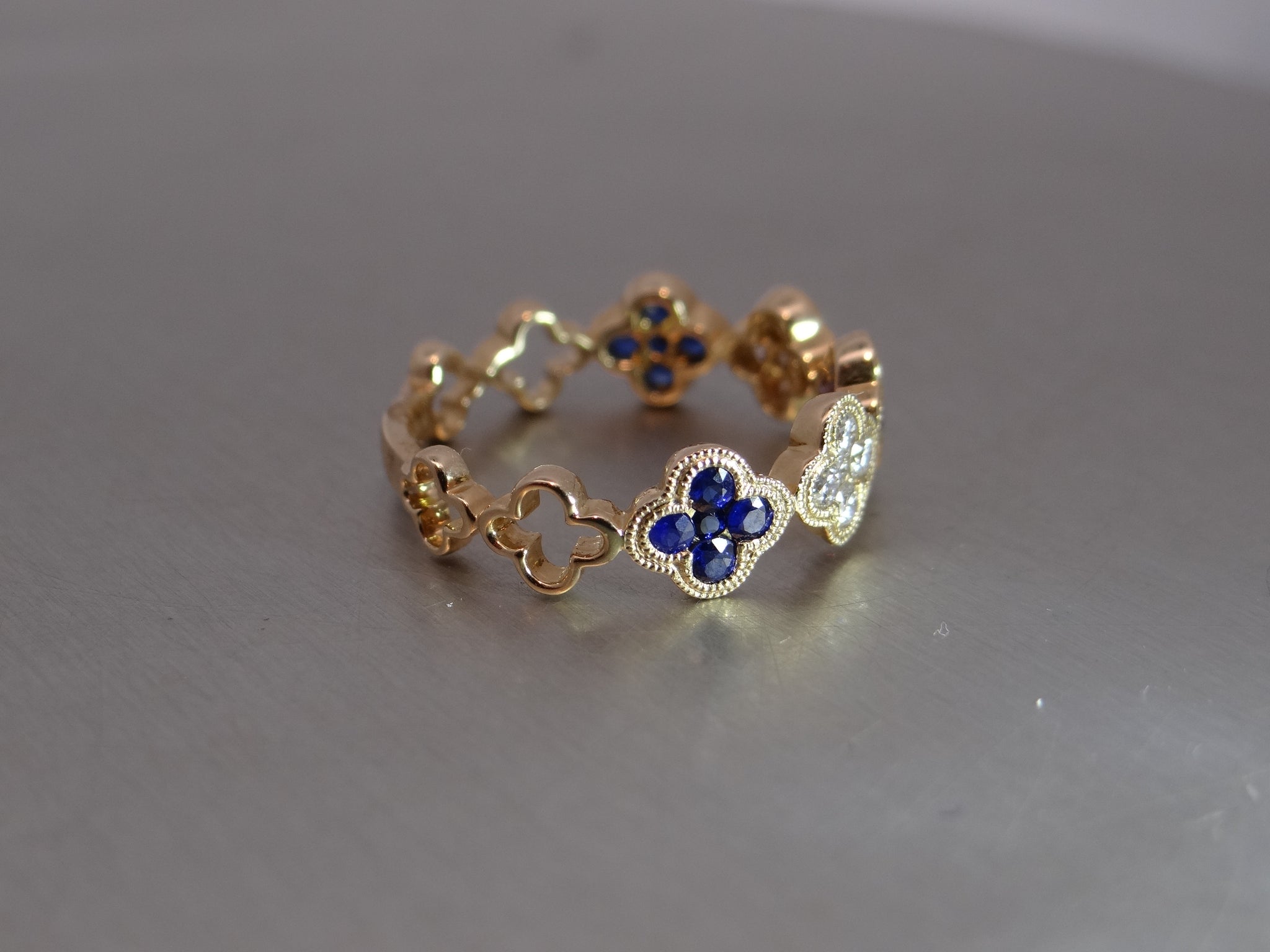 Diamond and Sapphire Clover Ring