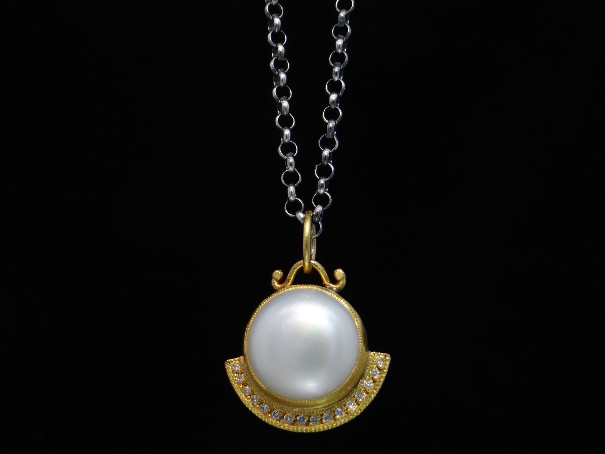 Two Tone Pearl and Diamond Pendant