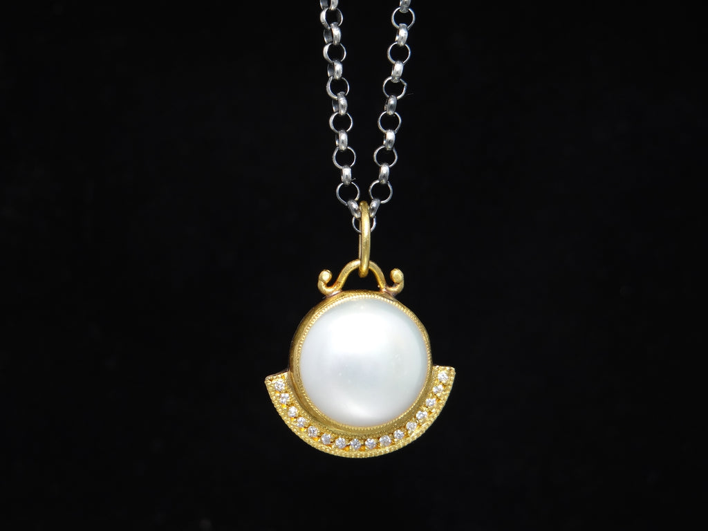 Two Tone Pearl and Diamond Pendant
