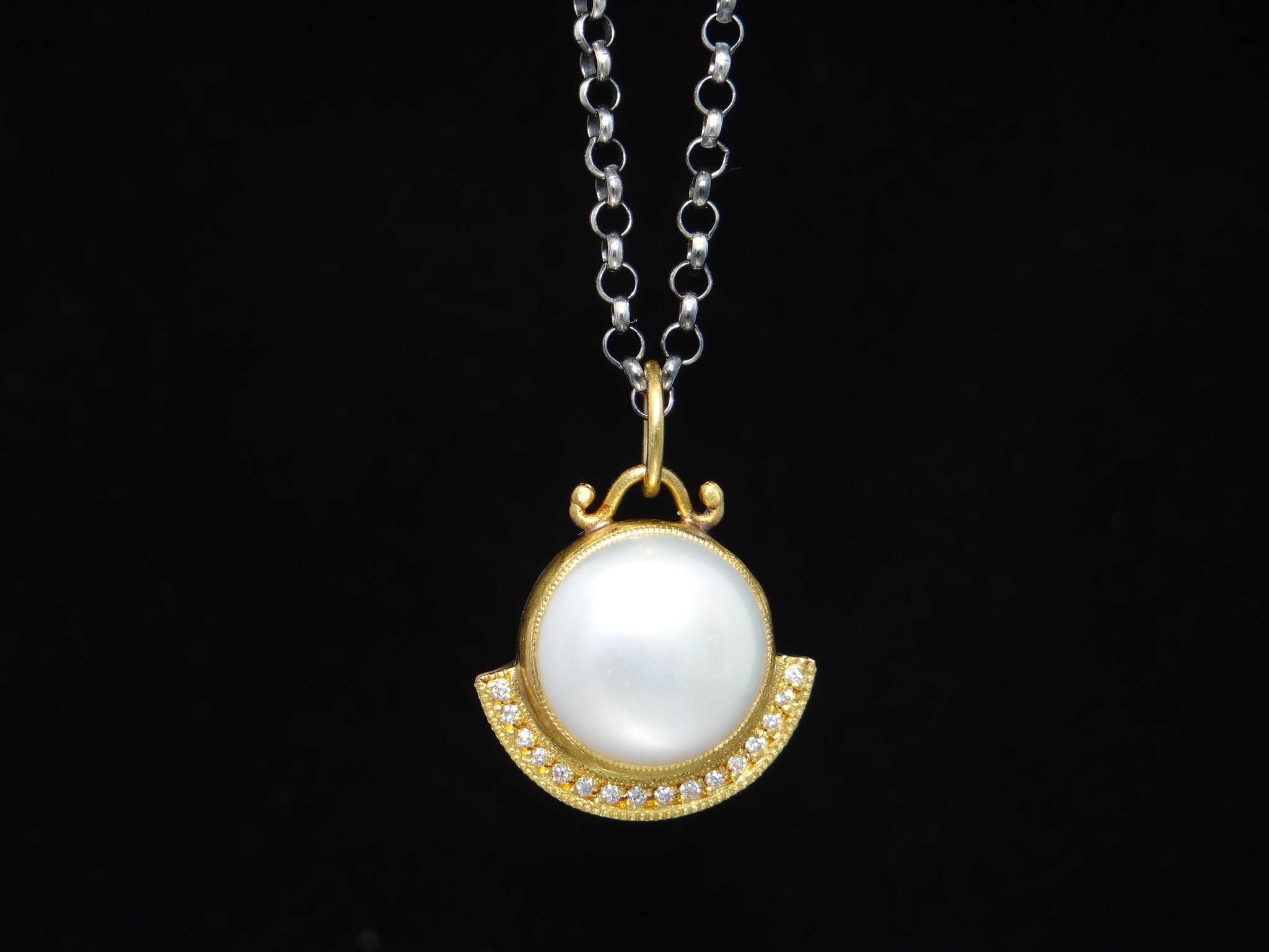 Two Tone Pearl and Diamond Pendant