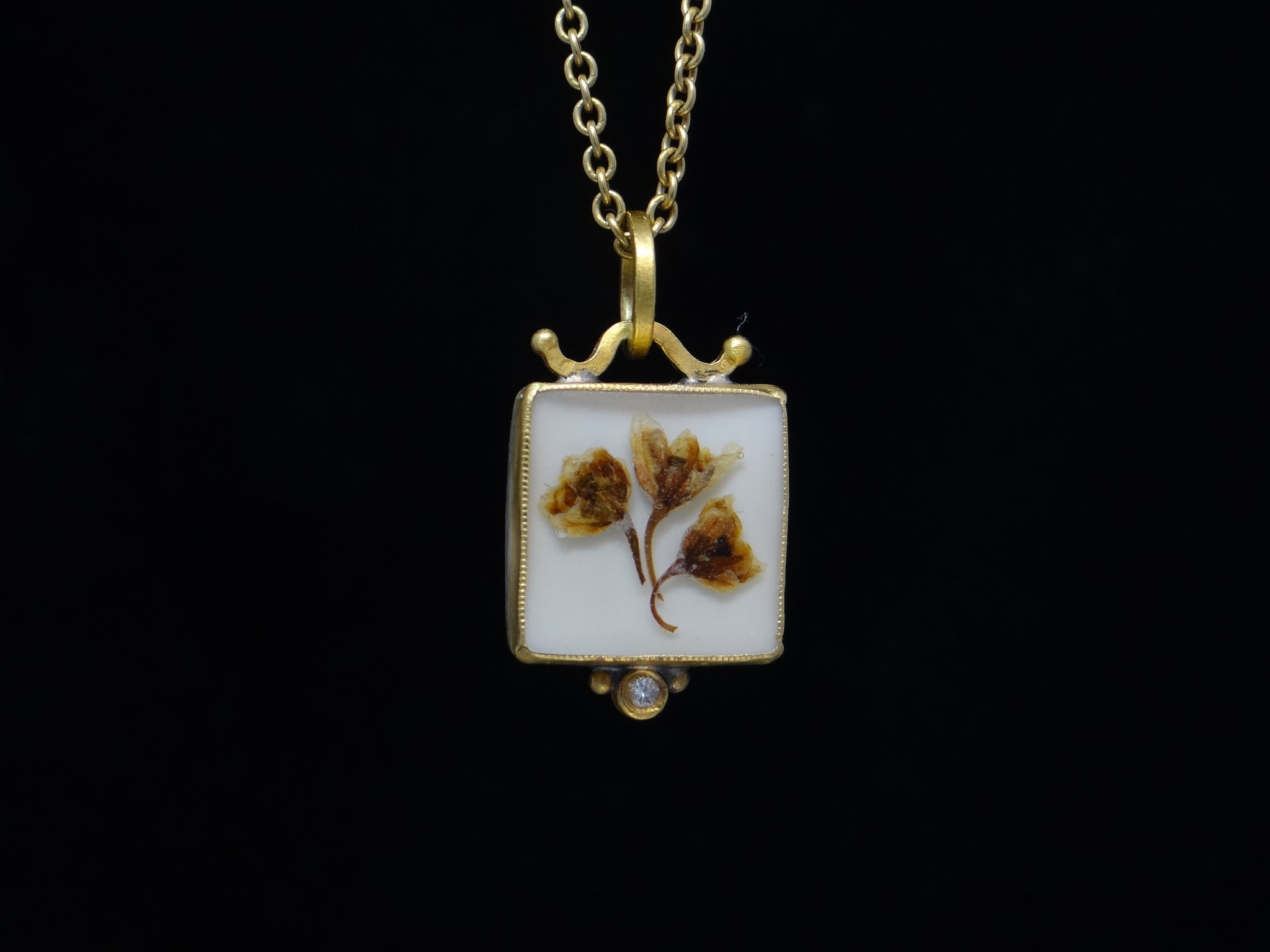 Dried Flower Necklace with Diamond Accent