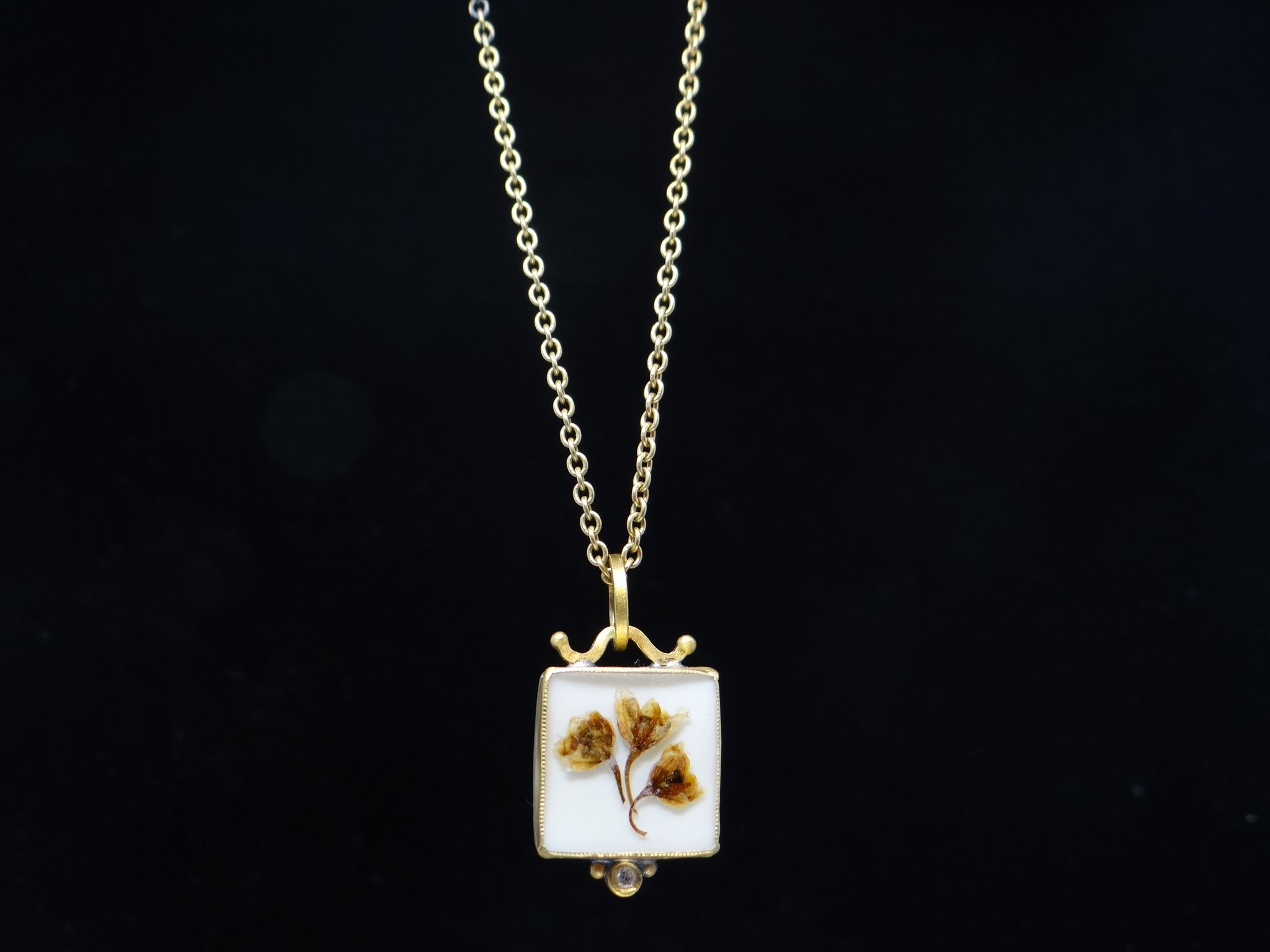Dried Flower Necklace with Diamond Accent