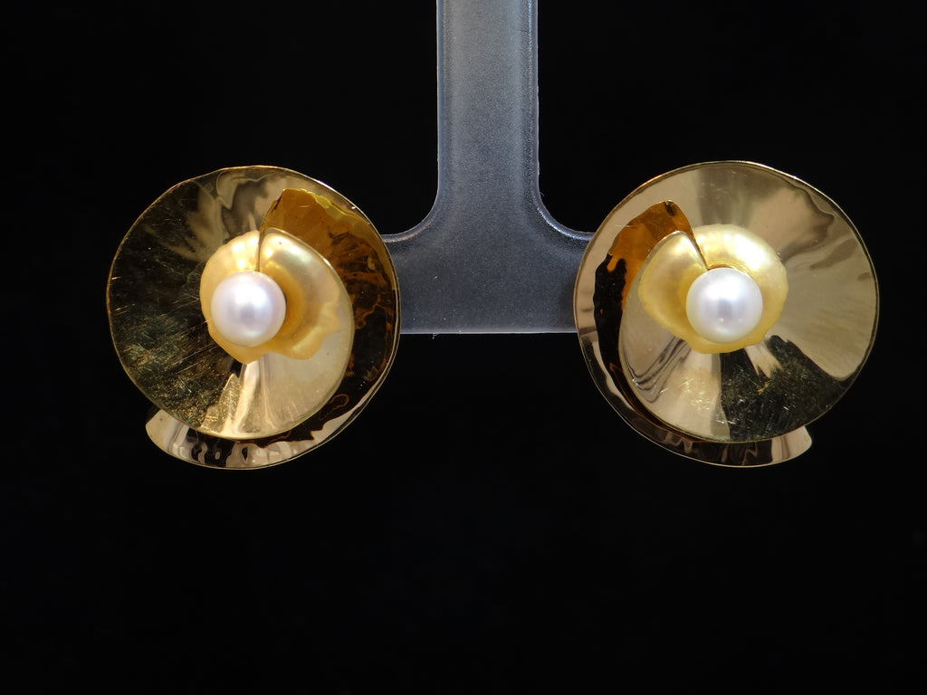 Gold Spiral and Pearl Earrings