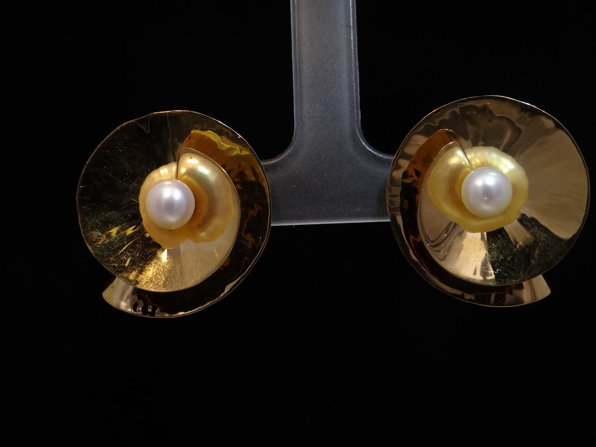 Gold Spiral and Pearl Earrings