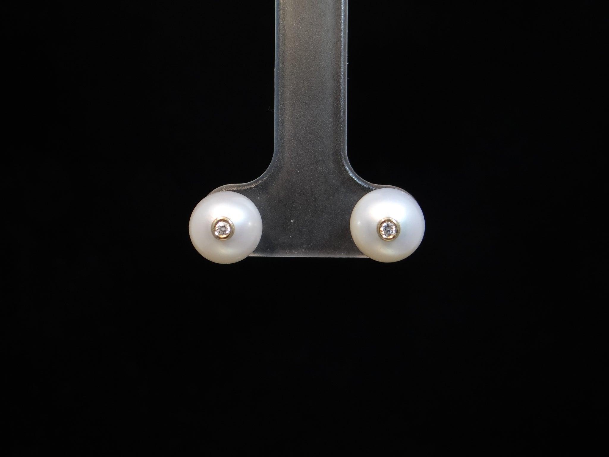 Pearl Earrings with Diamond Accent Inlays