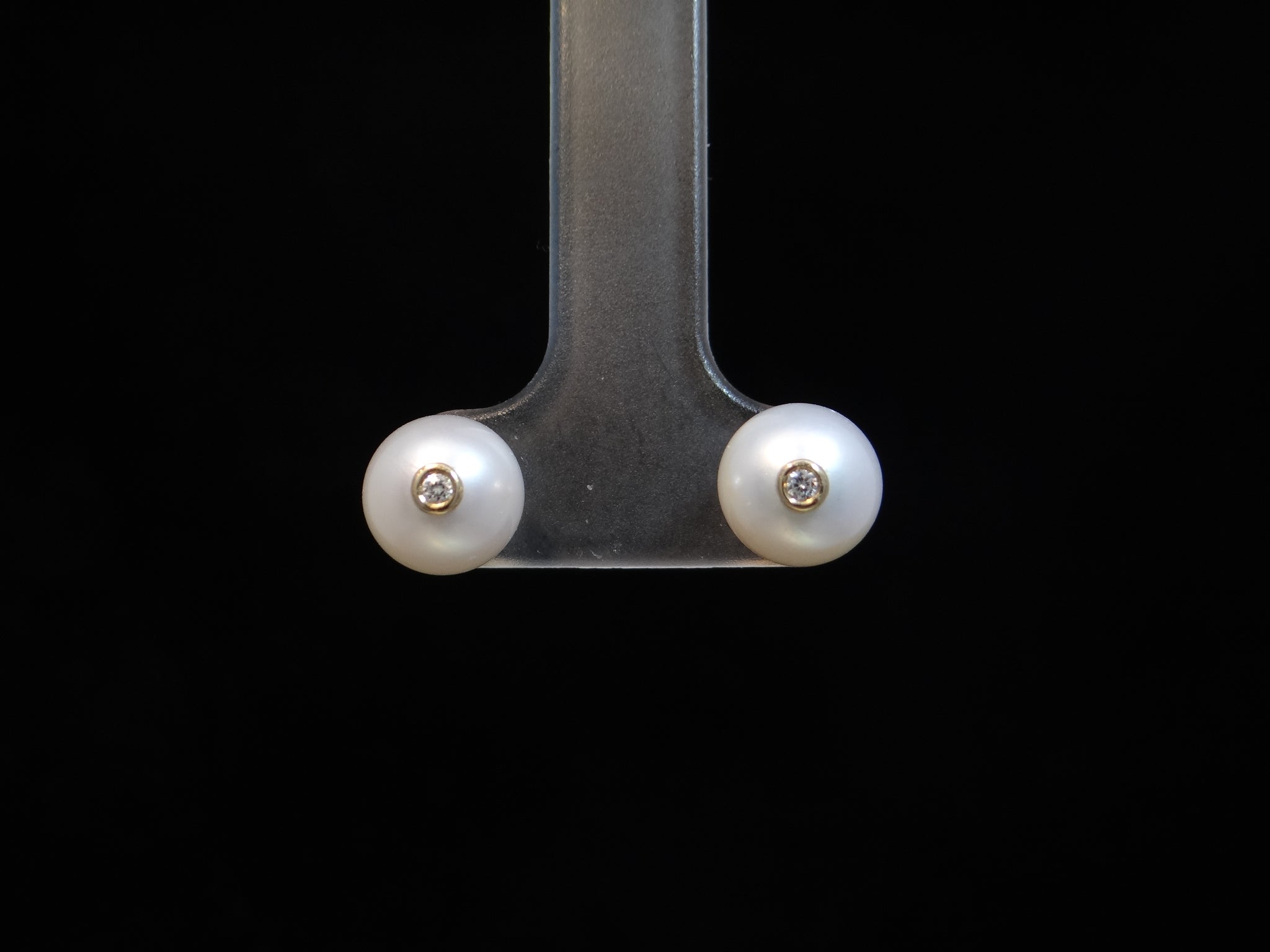 Pearl Earrings with Diamond Accent Inlays