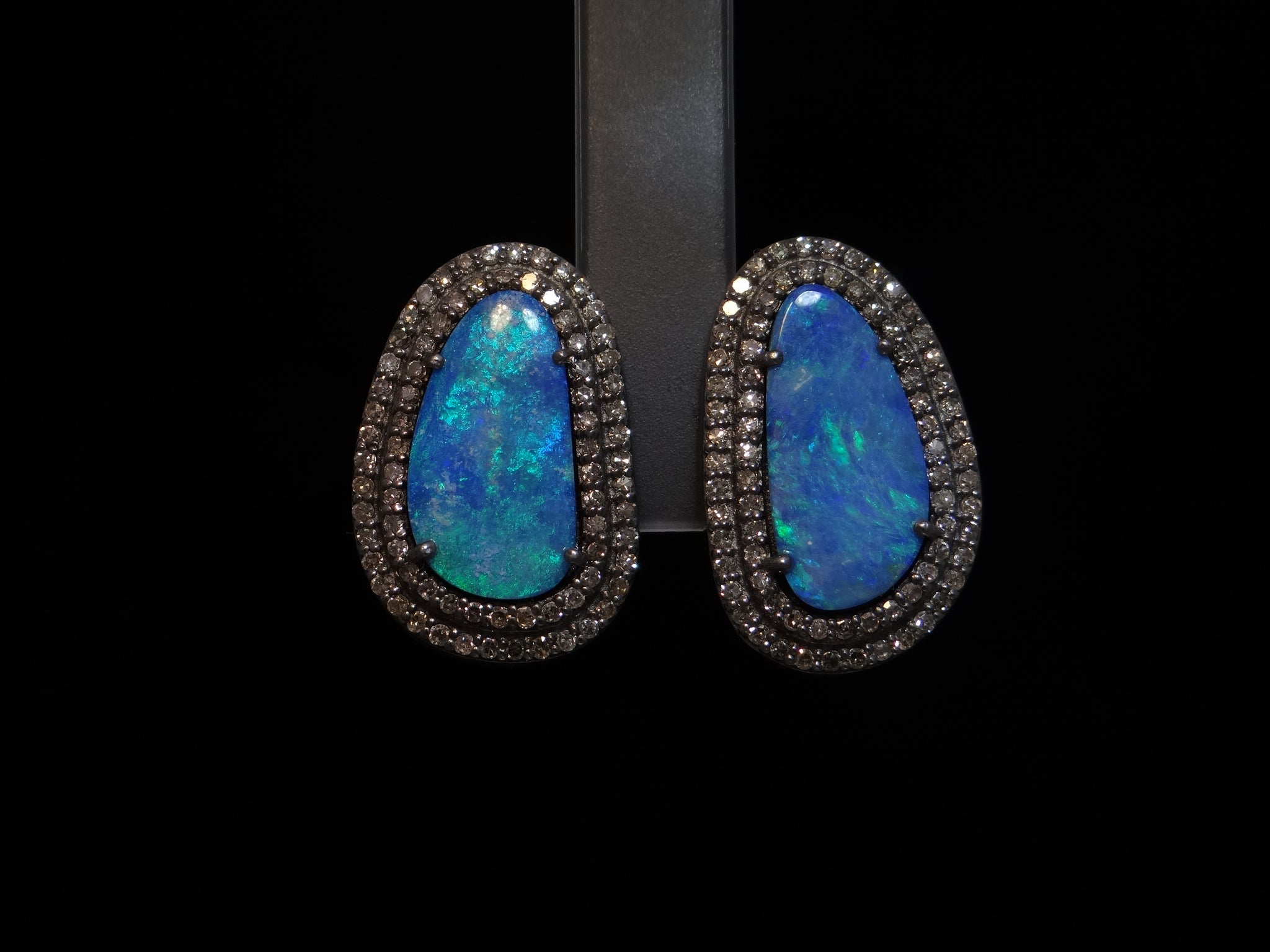 Opal Earrings with Champagne Diamond Halos