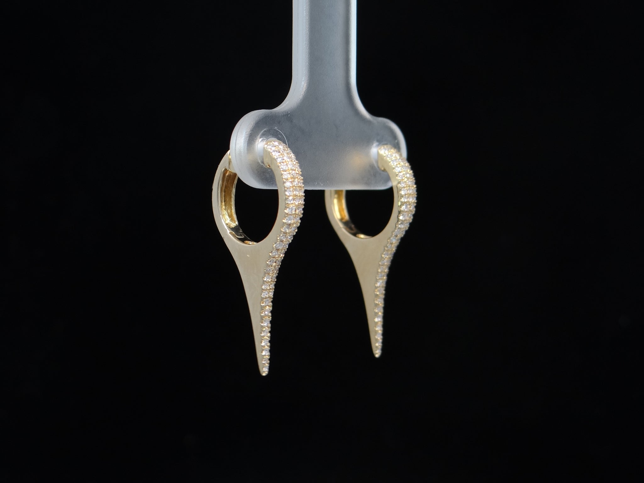 Diamond Encrusted Yellow Gold Huggie Spike Earrings
