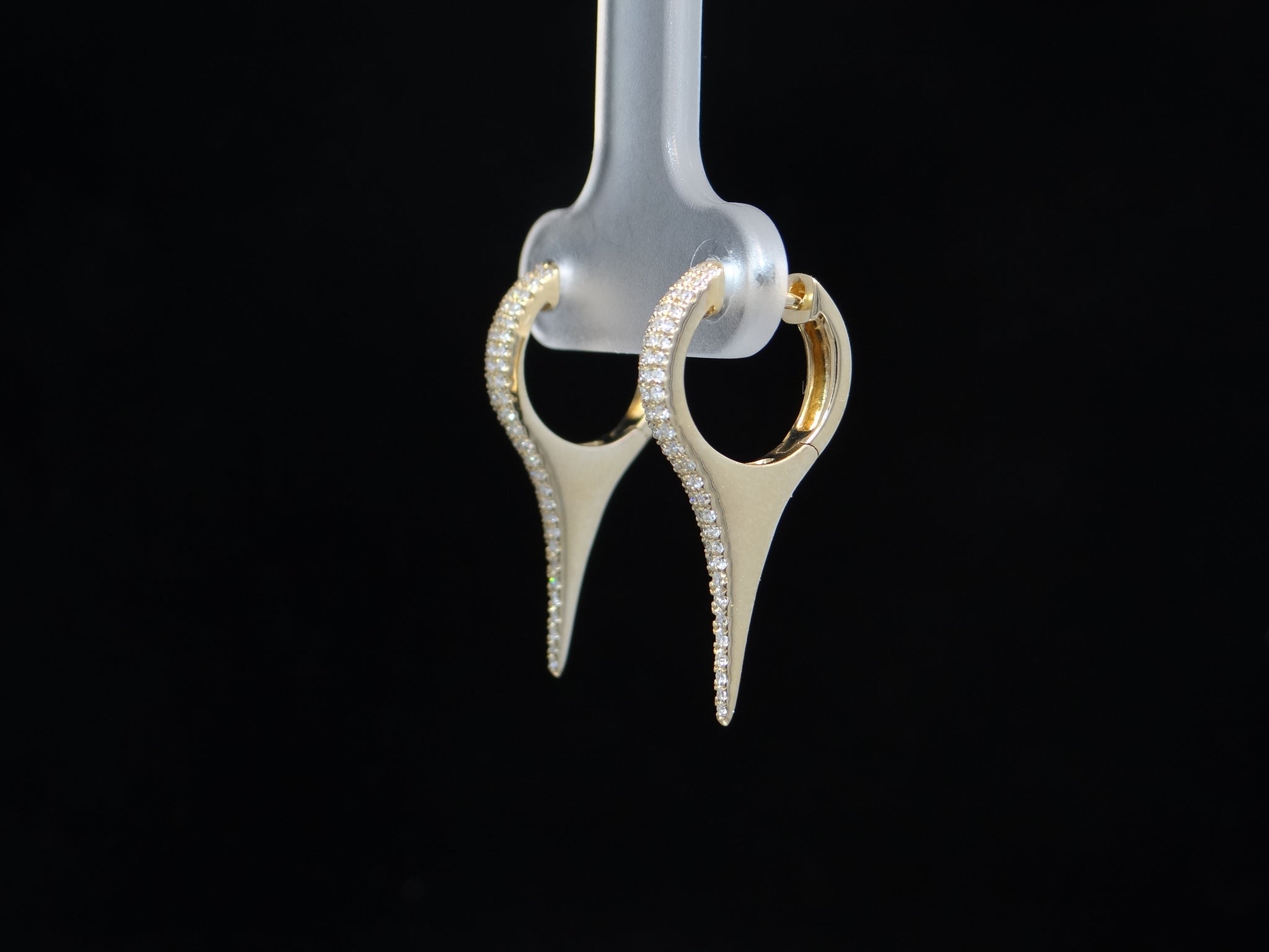Diamond Encrusted Yellow Gold Huggie Spike Earrings