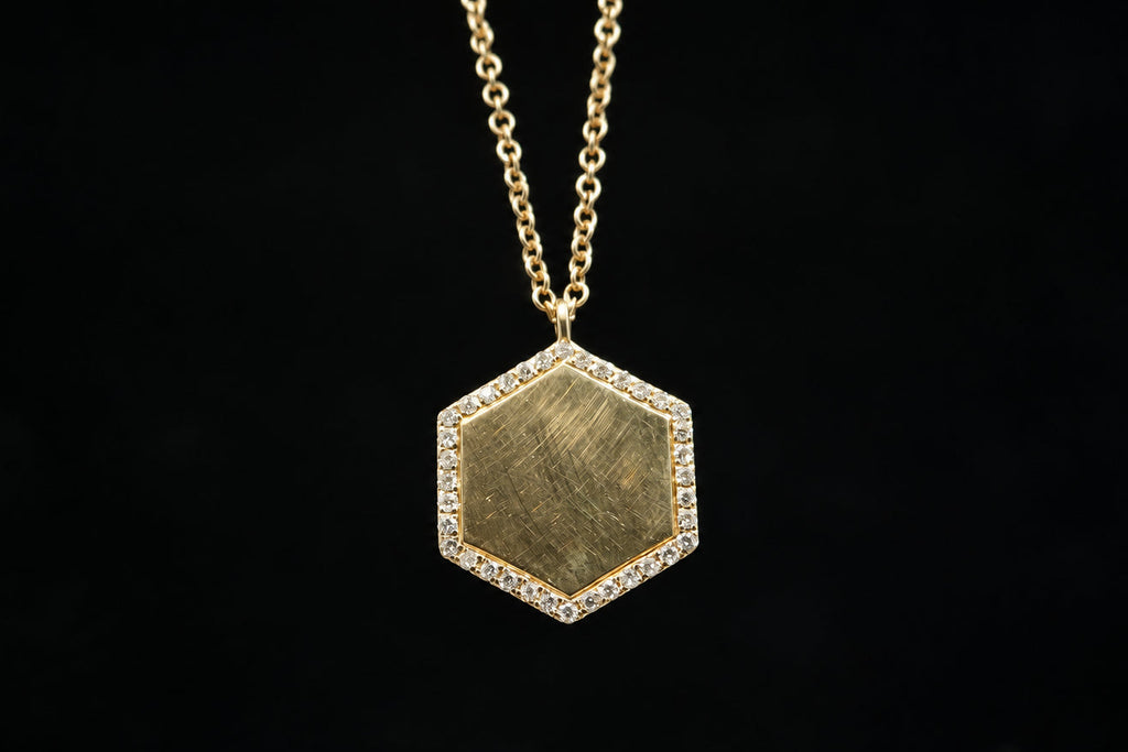 Gold Hexagon Pendant with Diamond Frame