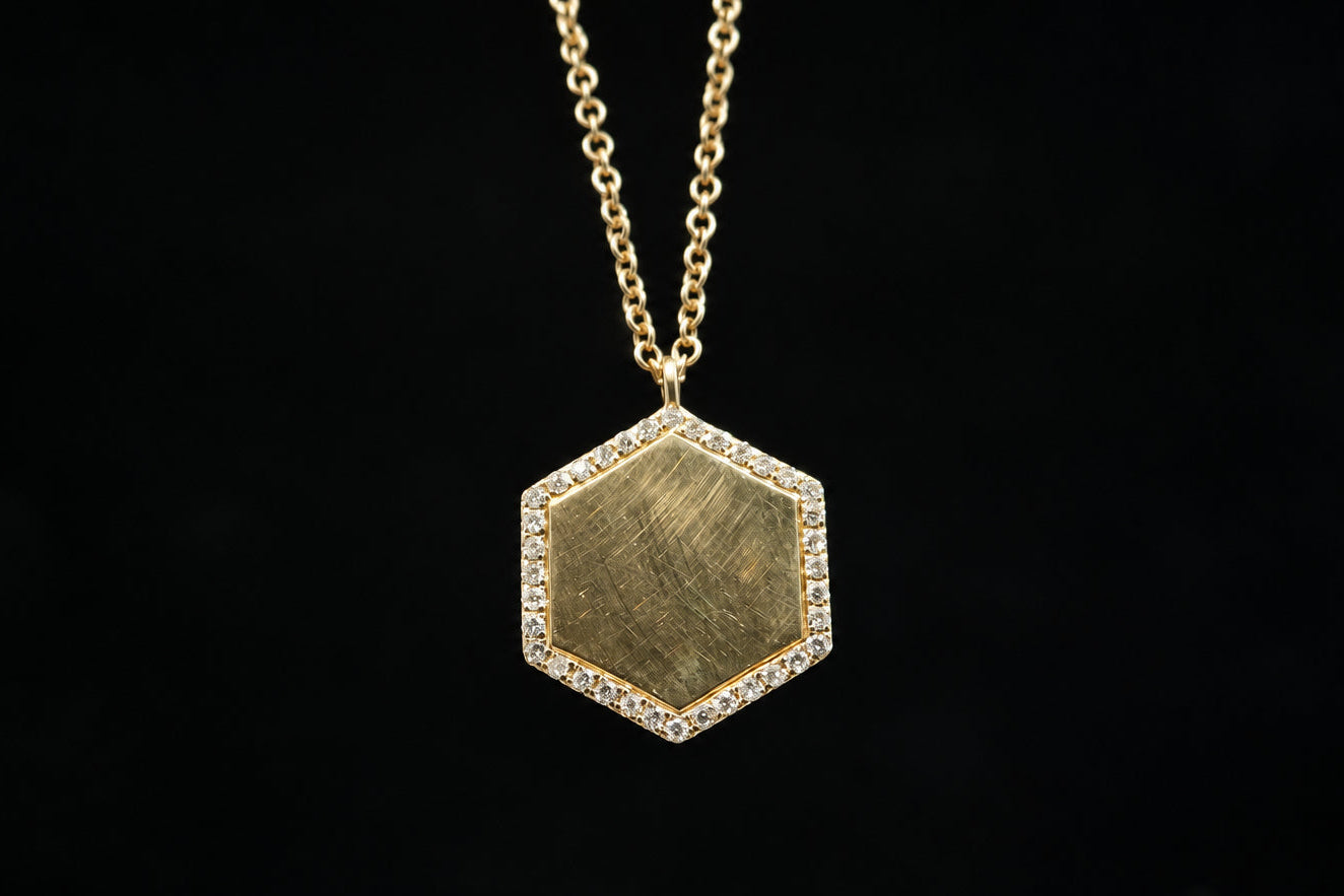 Gold Hexagon Pendant with Diamond Frame