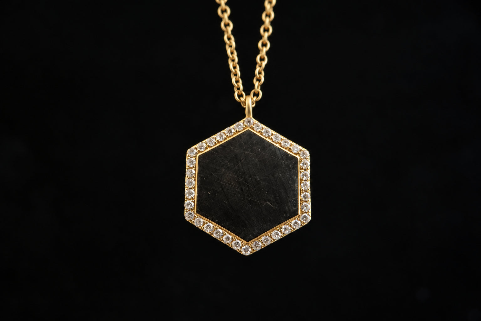 Gold Hexagon Pendant with Diamond Frame