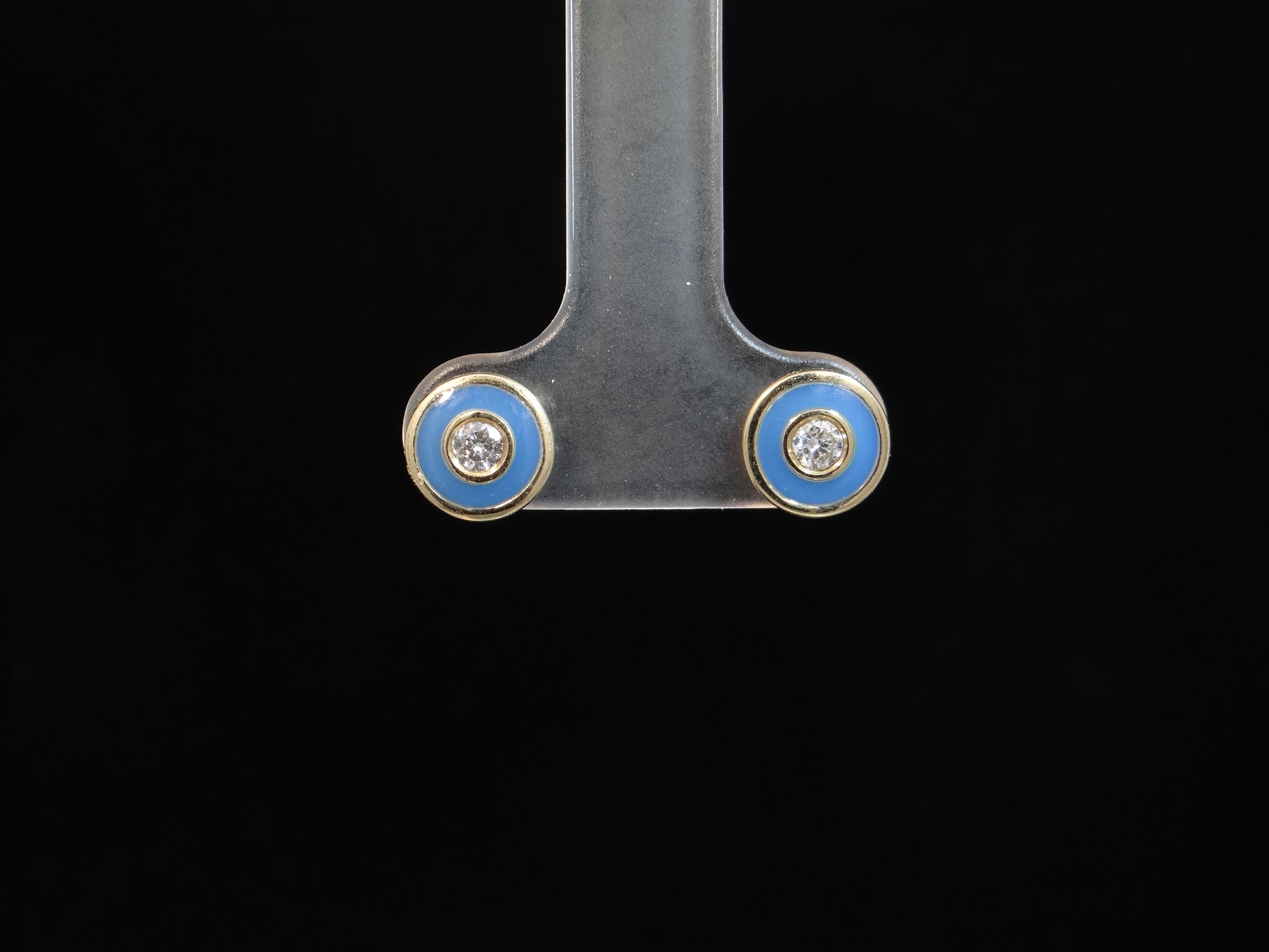 Blue Enamel and Diamond Stud Earrings