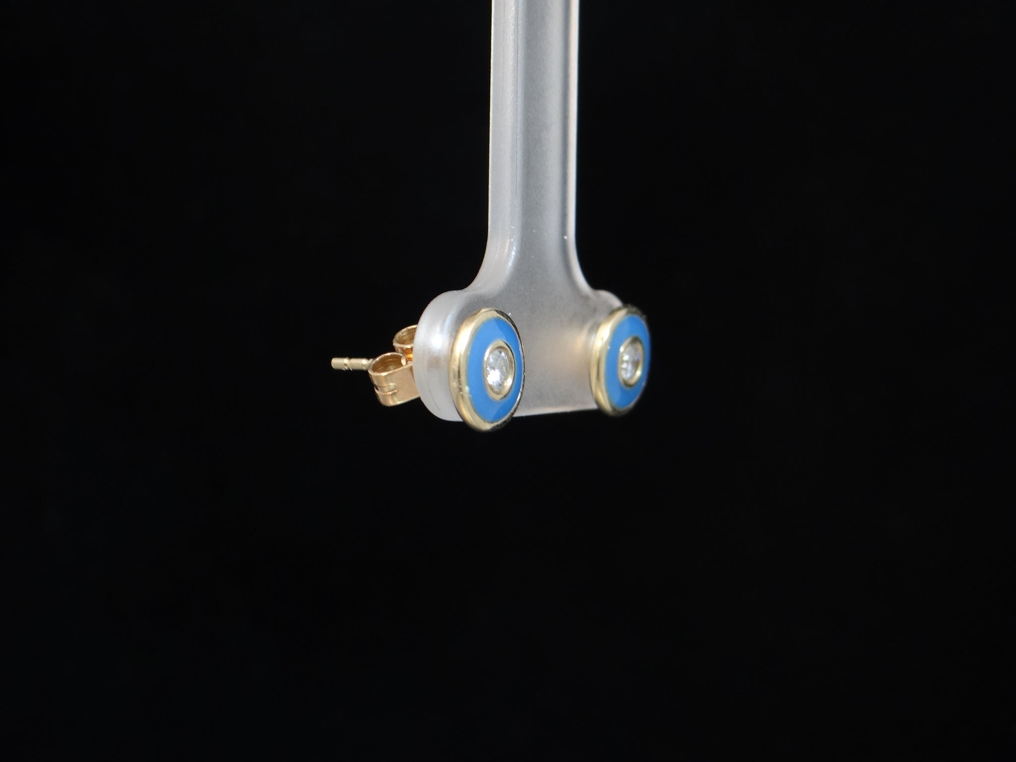 Blue Enamel and Diamond Stud Earrings